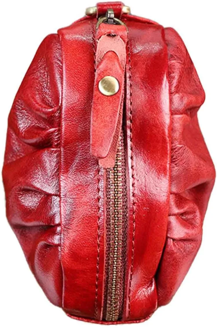1 Pcs Vintage Pleated Coin Purse-Leather Wristlet Mini Clutch Wallet Purse-Zipper Coin Wallet for Men & Women