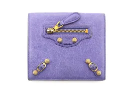 Authentic Balenciaga Classic Purple Leather Giant City Small Wallet