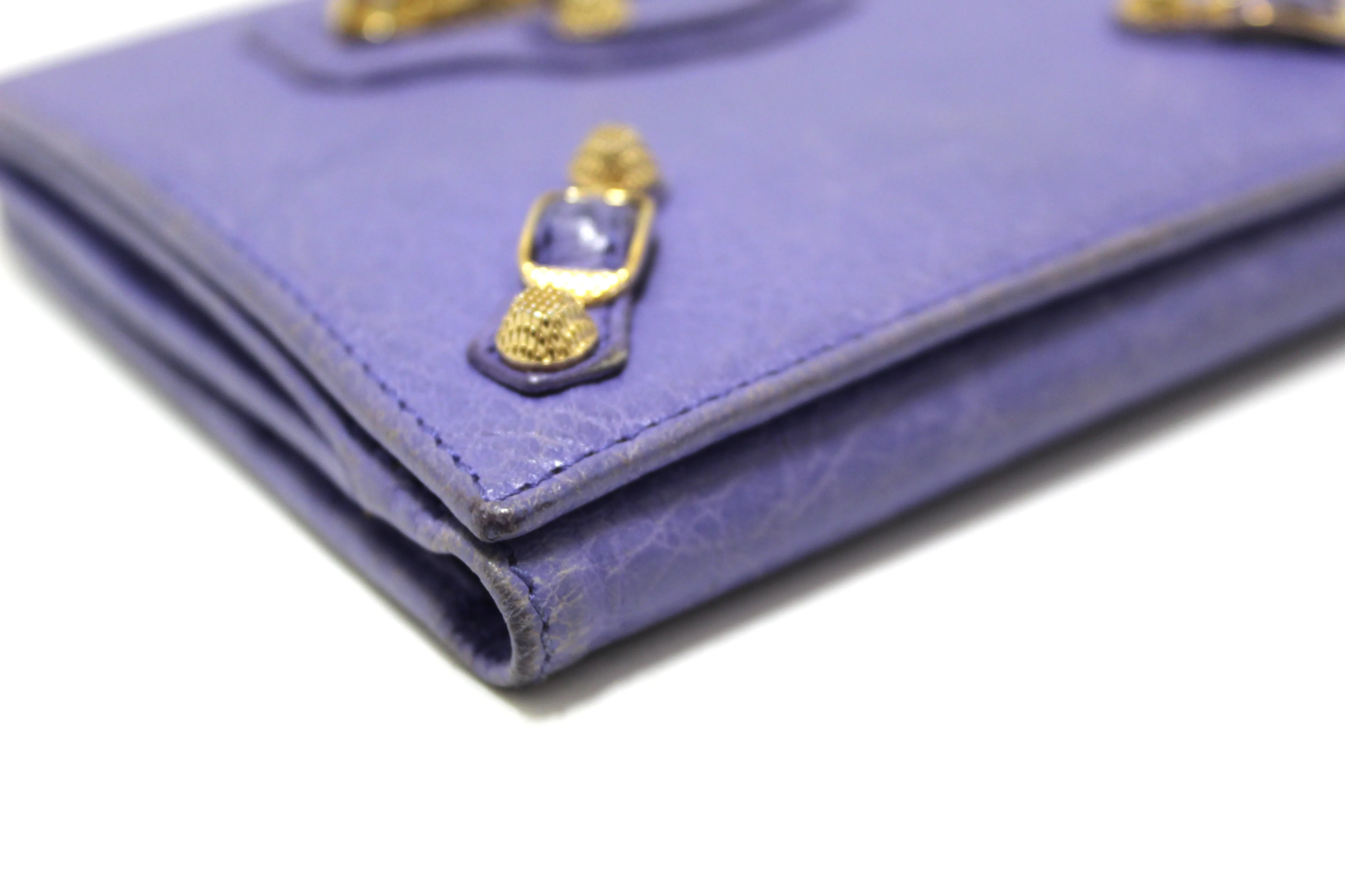 Authentic Balenciaga Classic Purple Leather Giant City Small Wallet