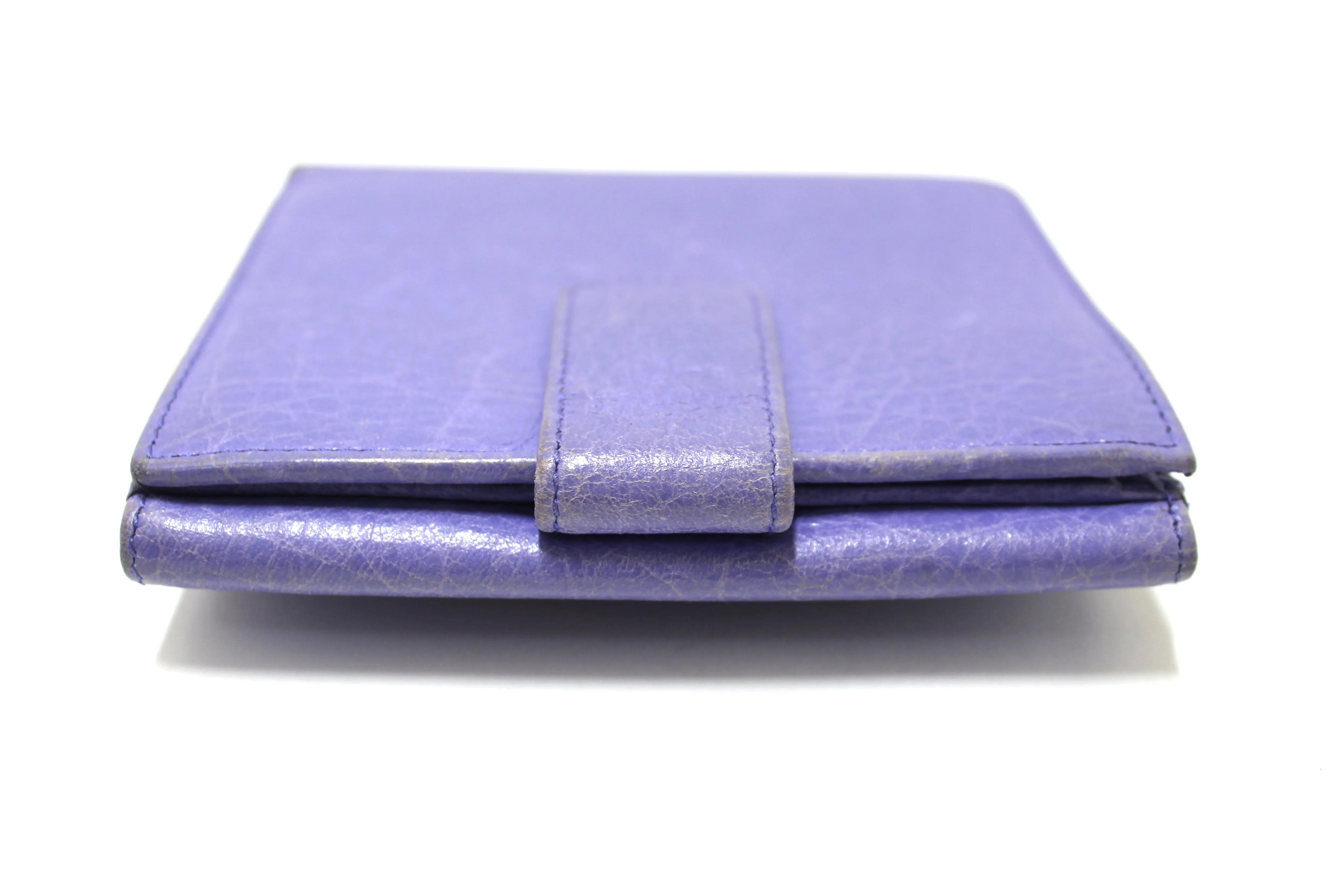 Authentic Balenciaga Classic Purple Leather Giant City Small Wallet