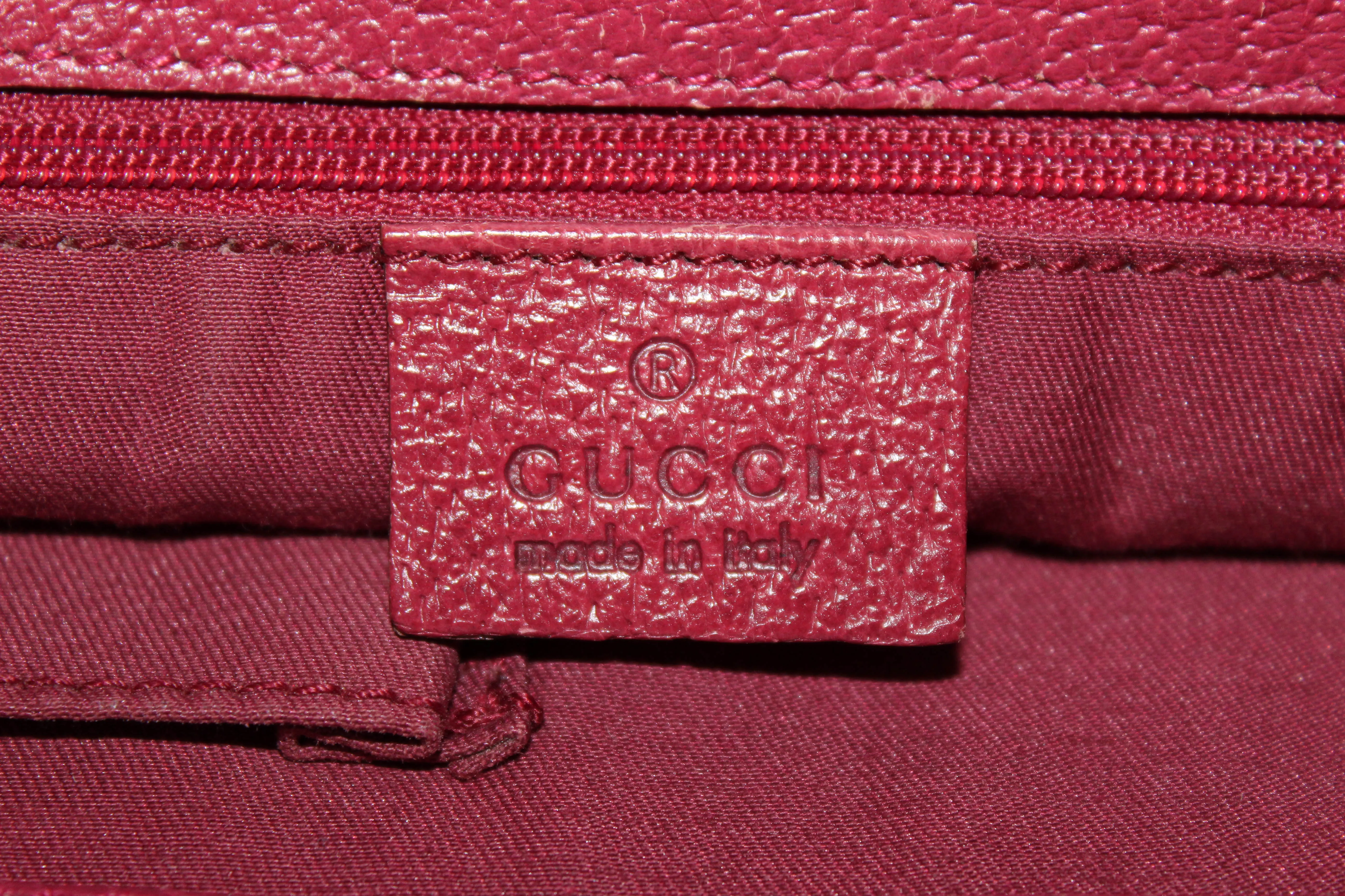 Authentic Gucci Gold GG Signature Canvas Pink Leather Small Bucket Tote Bag