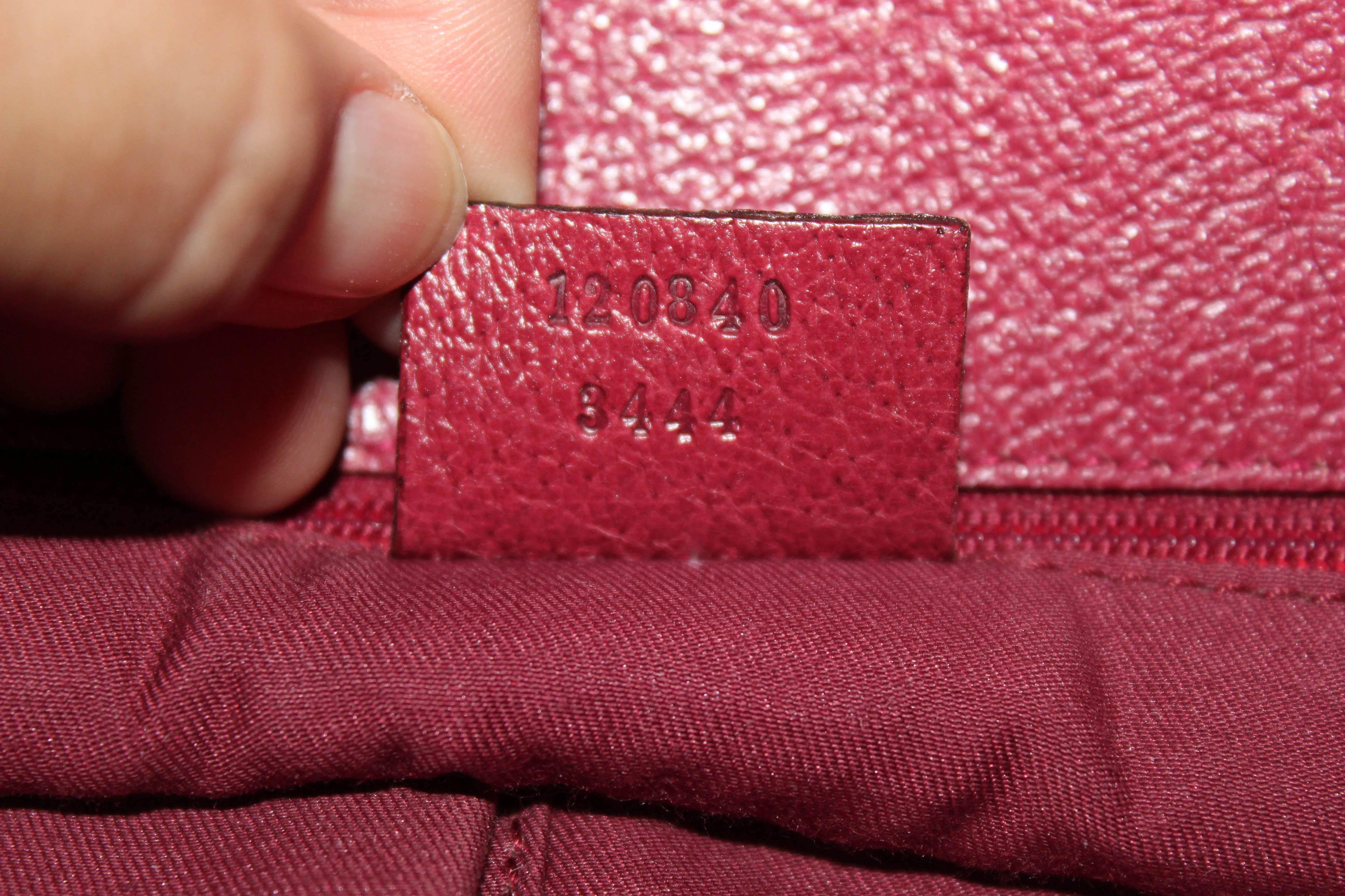 Authentic Gucci Gold GG Signature Canvas Pink Leather Small Bucket Tote Bag