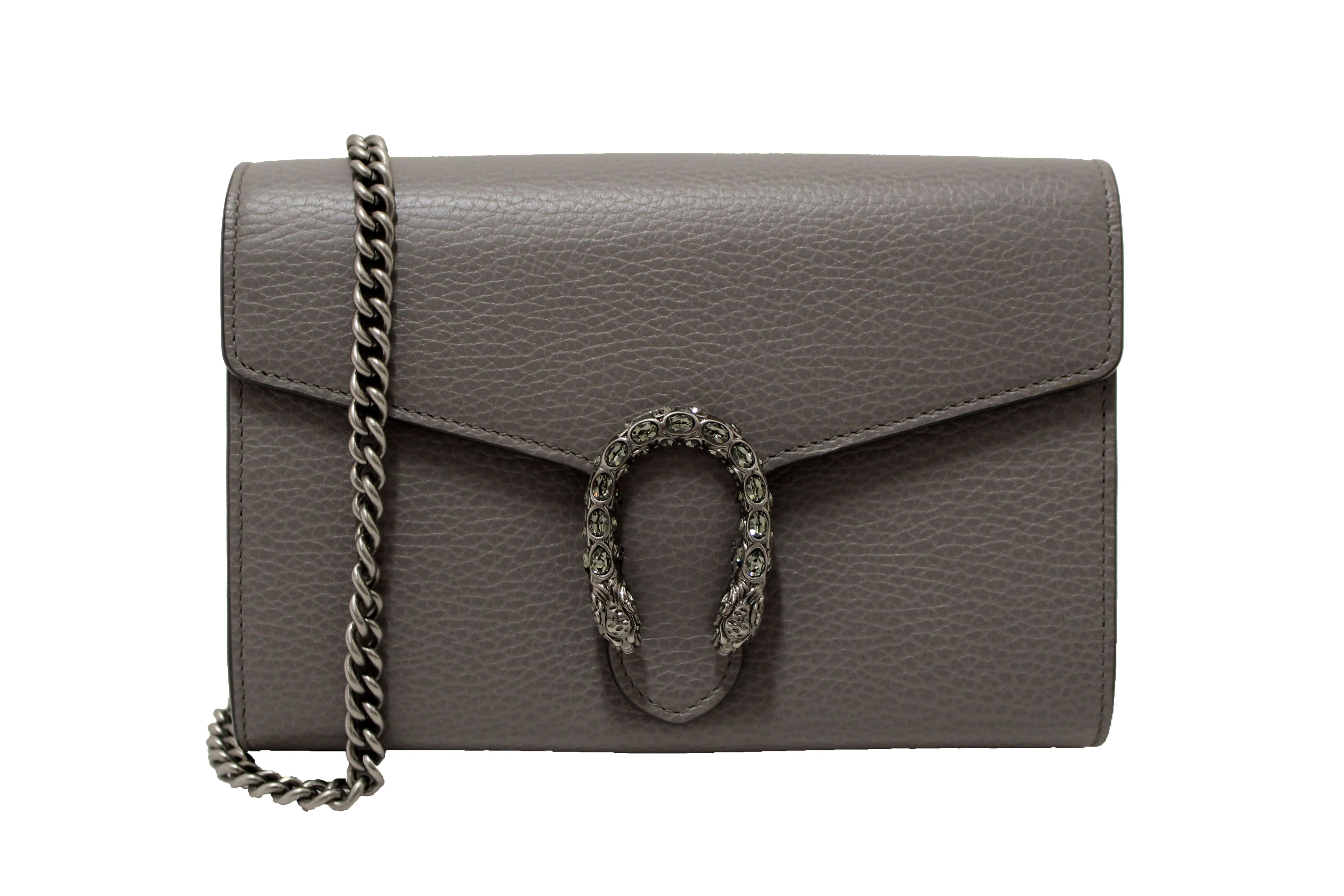 Authentic NEW Gucci Grey Leather Dionysus Mini Chain Wallet