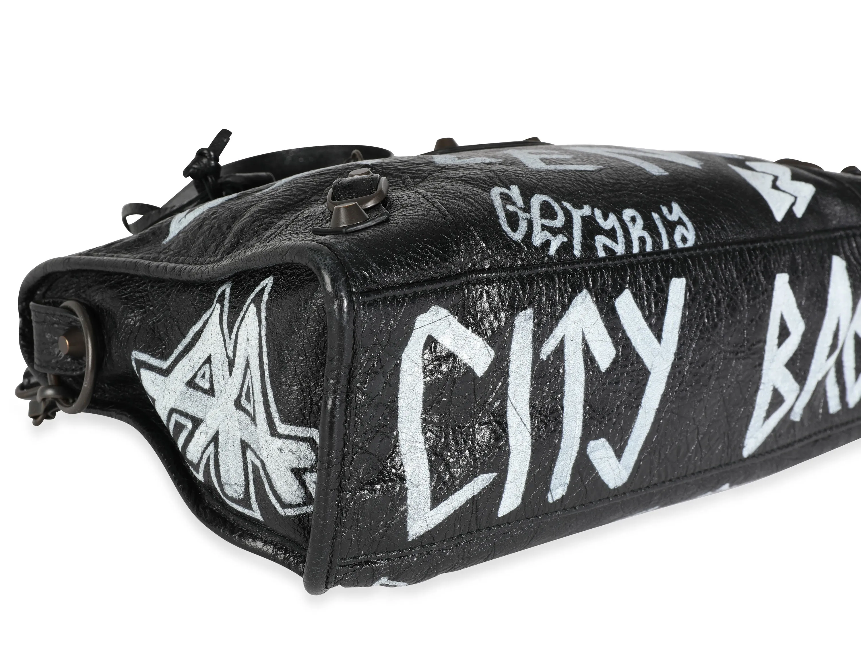 Balenciaga Black & White Graffiti Lambskin Small Classic City Bag