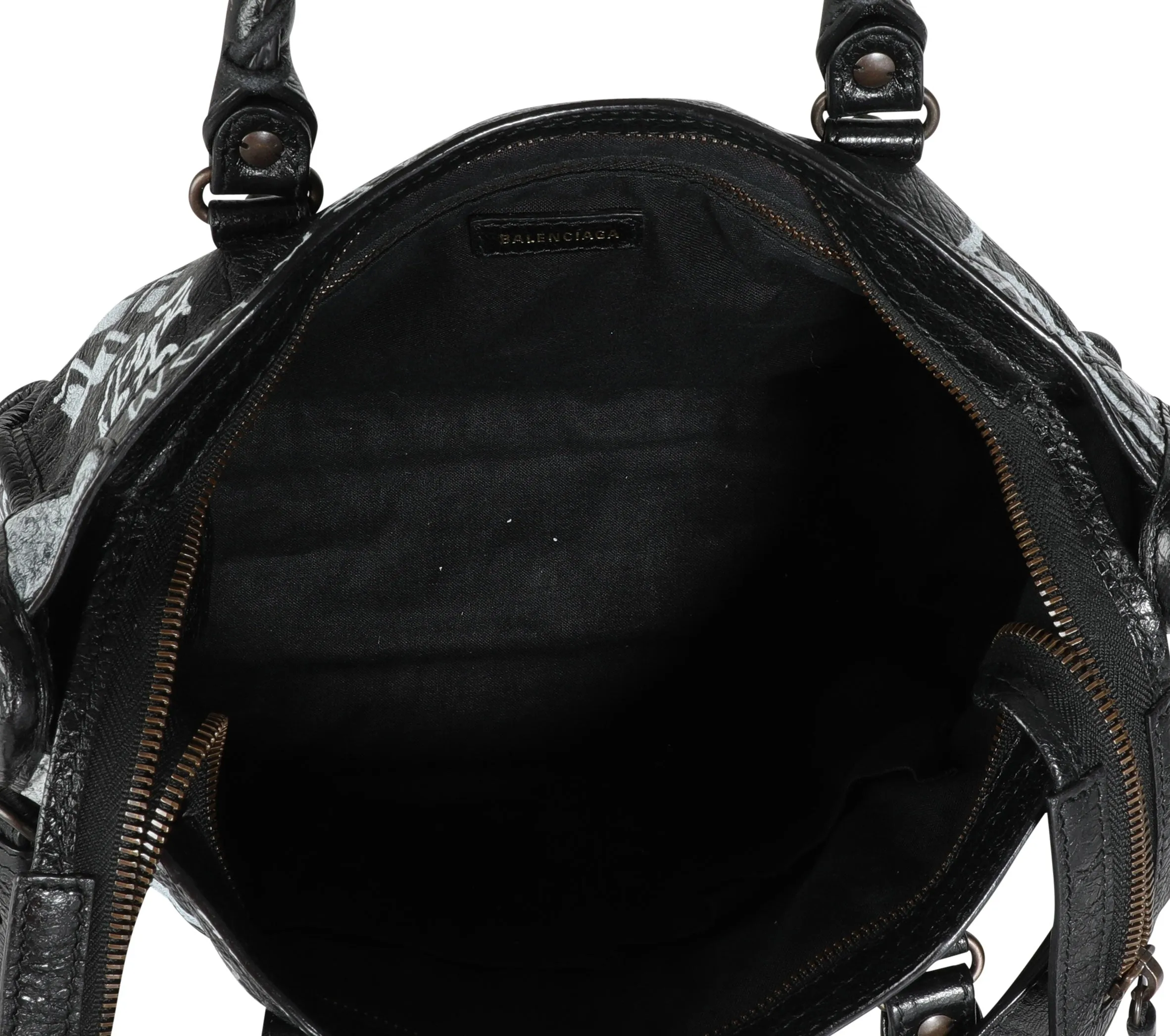Balenciaga Black & White Graffiti Lambskin Small Classic City Bag
