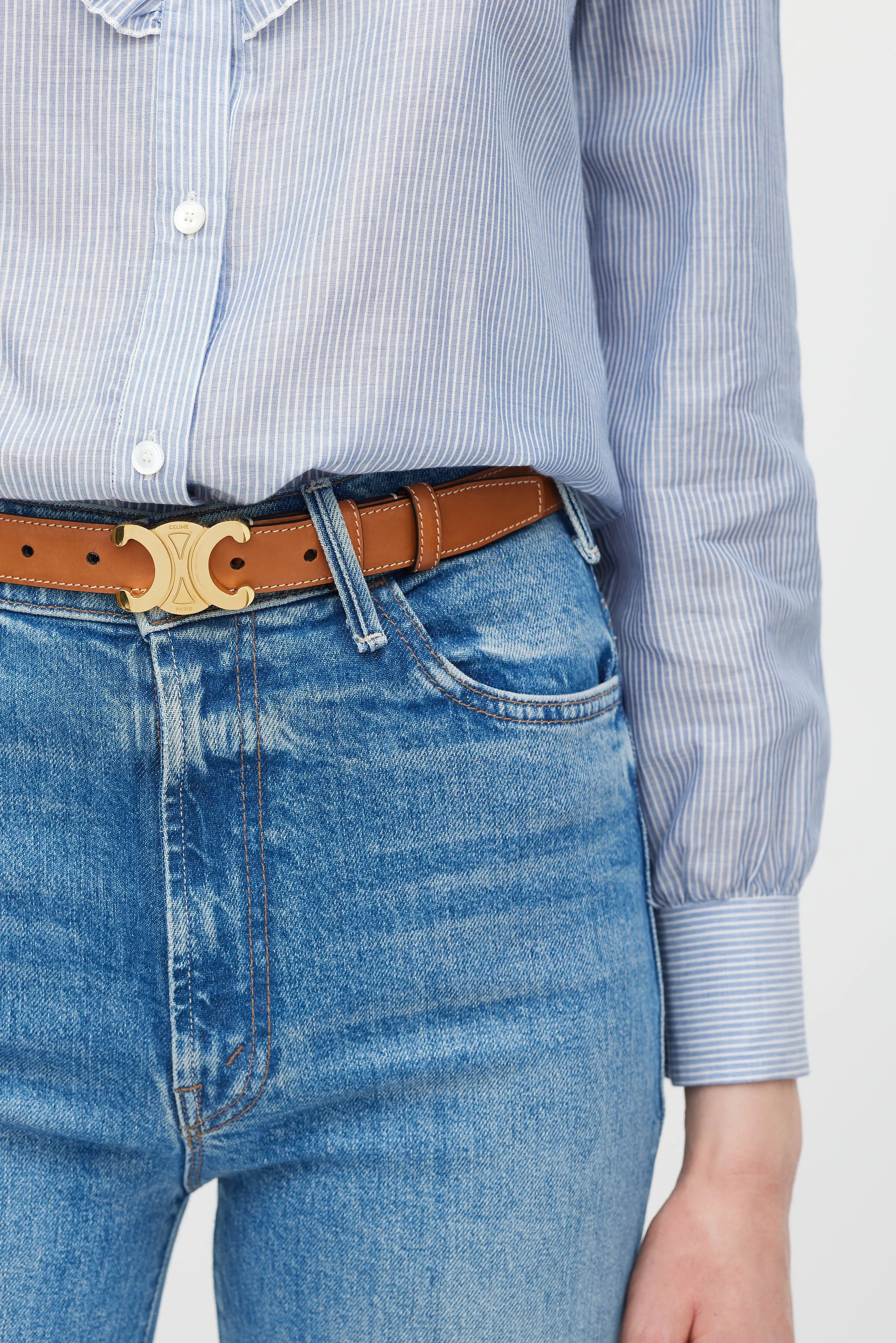 Brown & Gold Triomphe Leather Belt