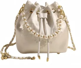 Bucket Bag for Women, Small Pearl Drawstring Handbags, Hobo Purse