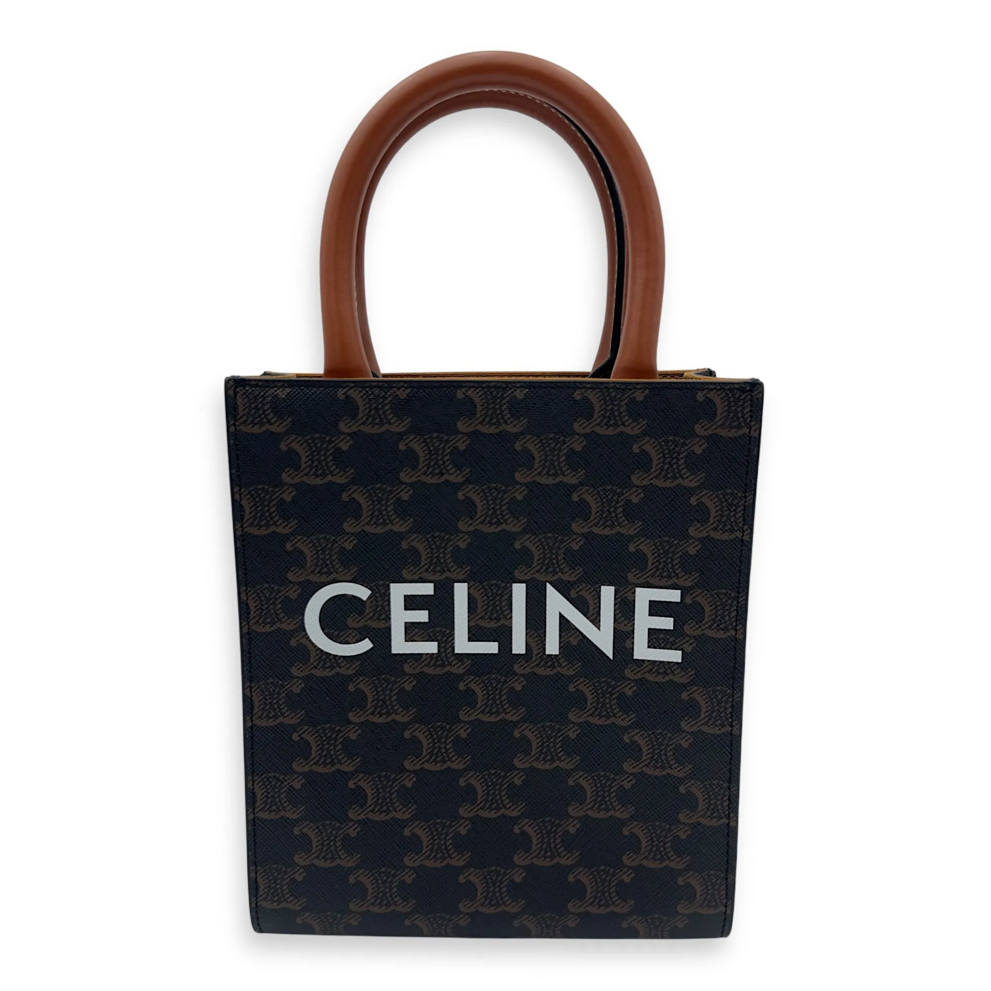 Cabas Triomphe Vertical Top Handle Bag Brown in Coated Canvas