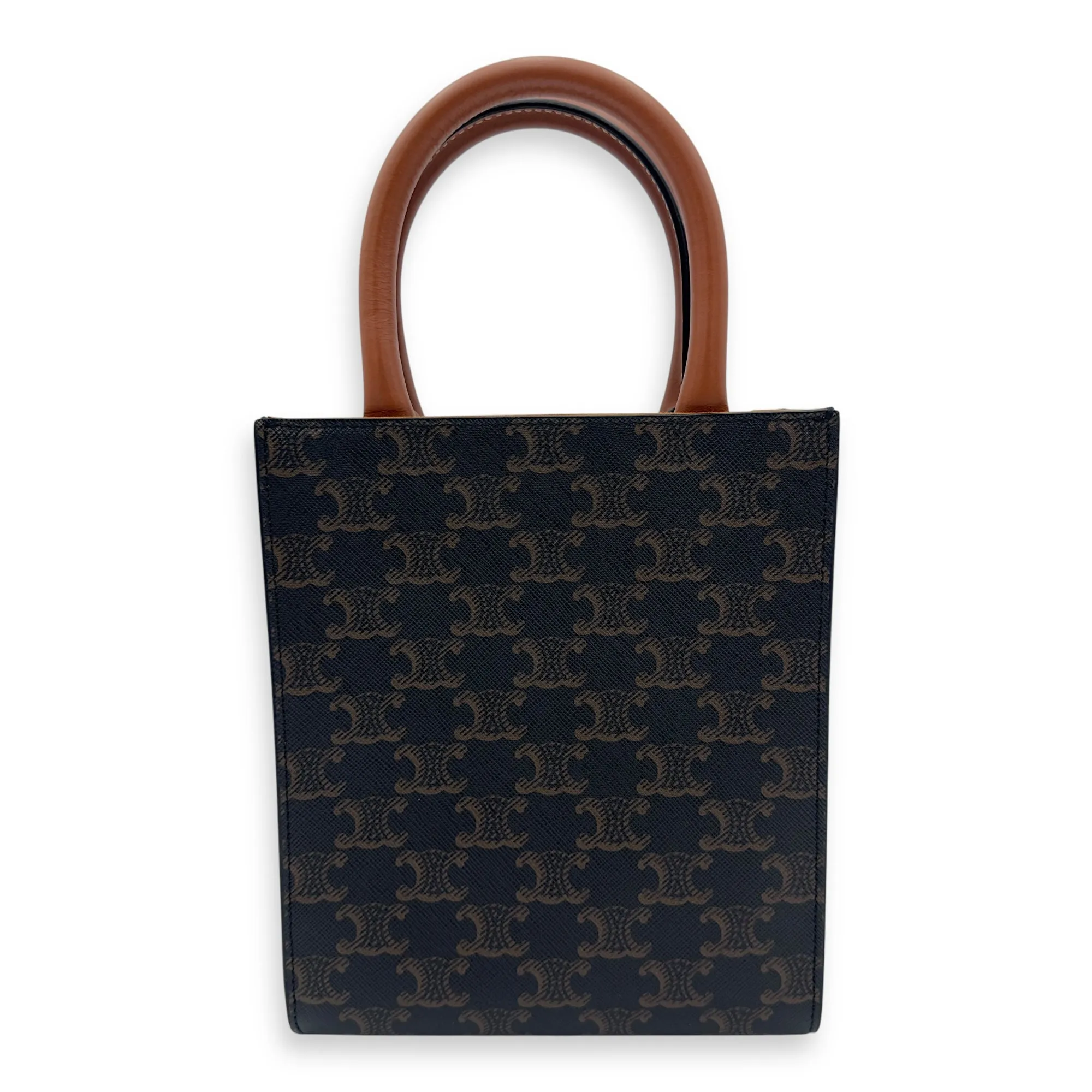 Cabas Triomphe Vertical Top Handle Bag Brown in Coated Canvas