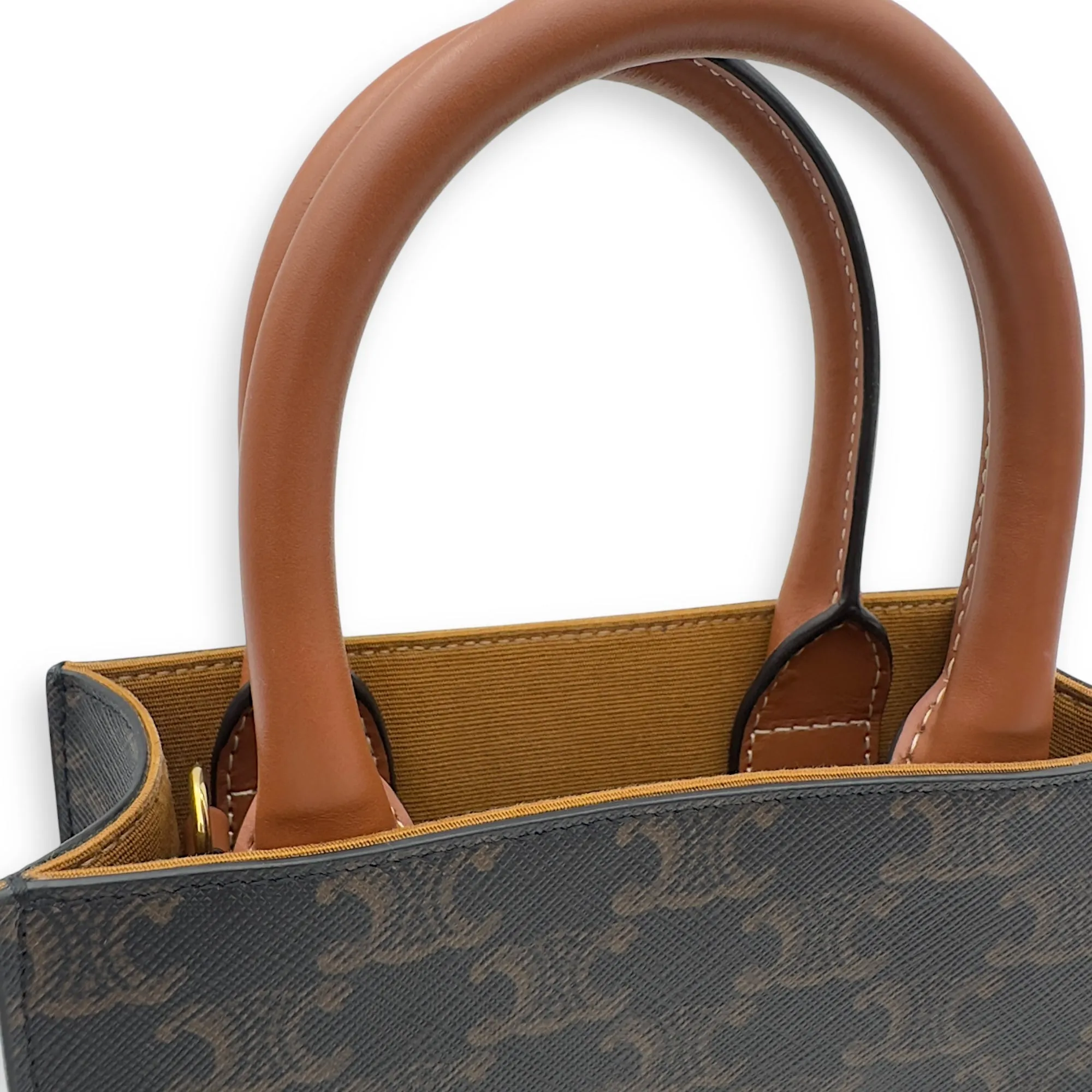Cabas Triomphe Vertical Top Handle Bag Brown in Coated Canvas