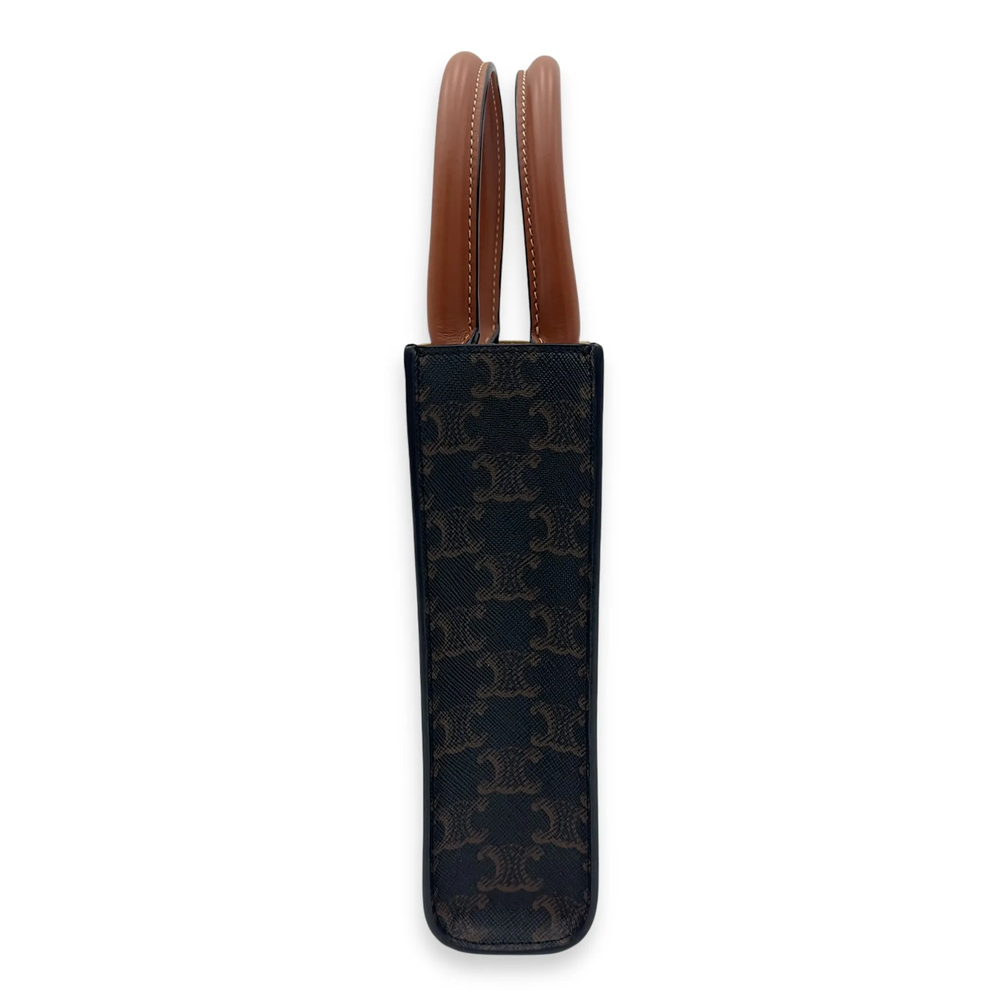 Cabas Triomphe Vertical Top Handle Bag Brown in Coated Canvas