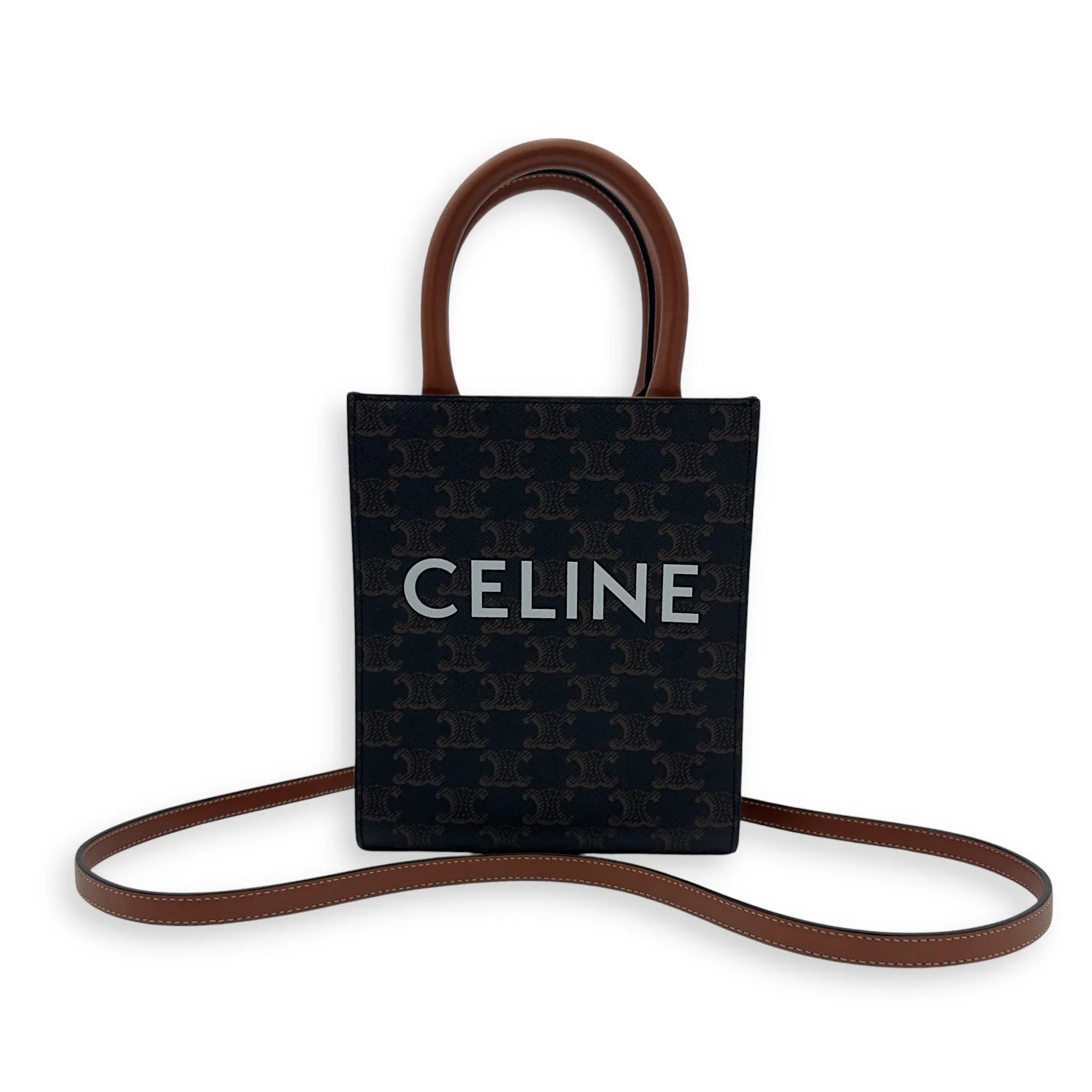 Cabas Triomphe Vertical Top Handle Bag Brown in Coated Canvas