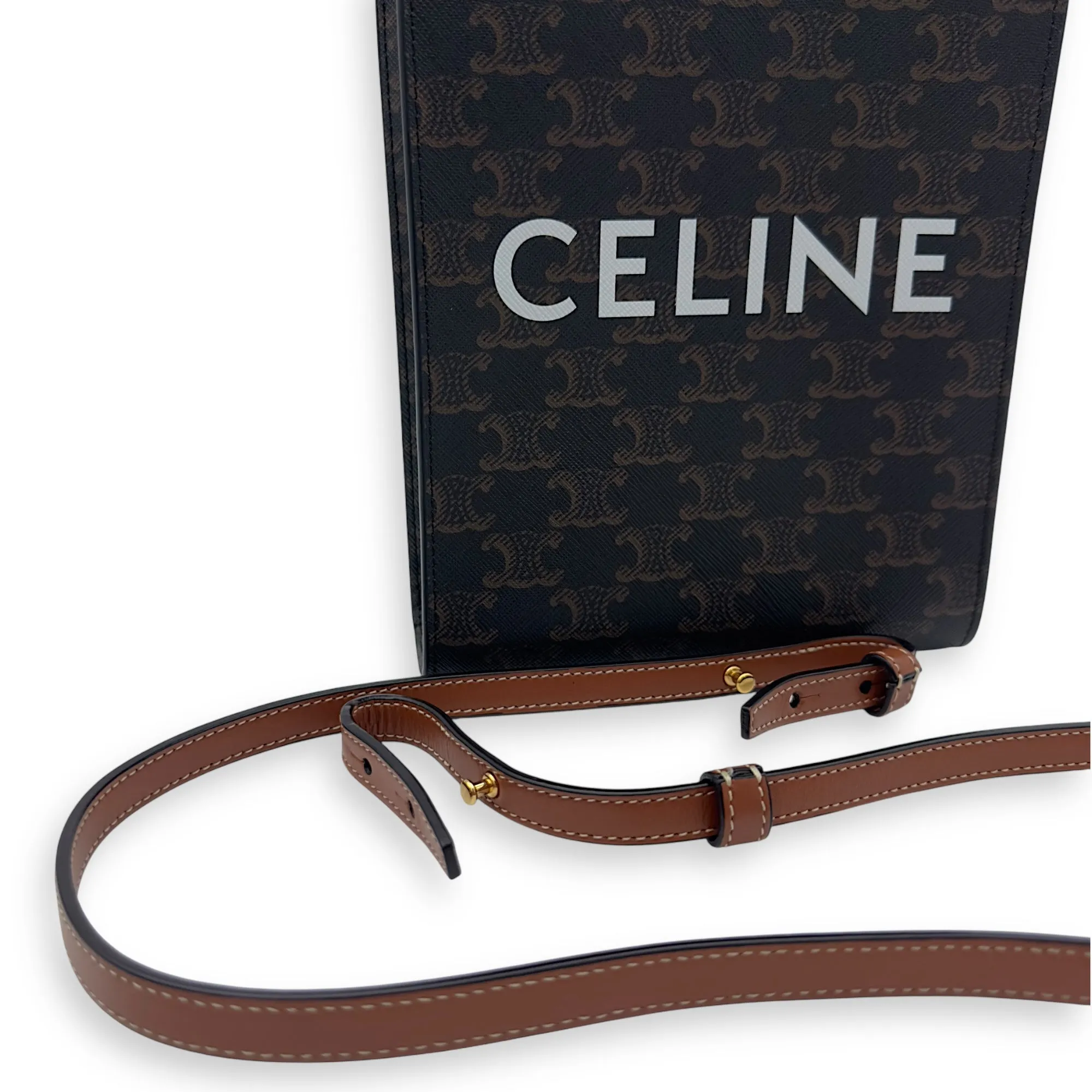 Cabas Triomphe Vertical Top Handle Bag Brown in Coated Canvas
