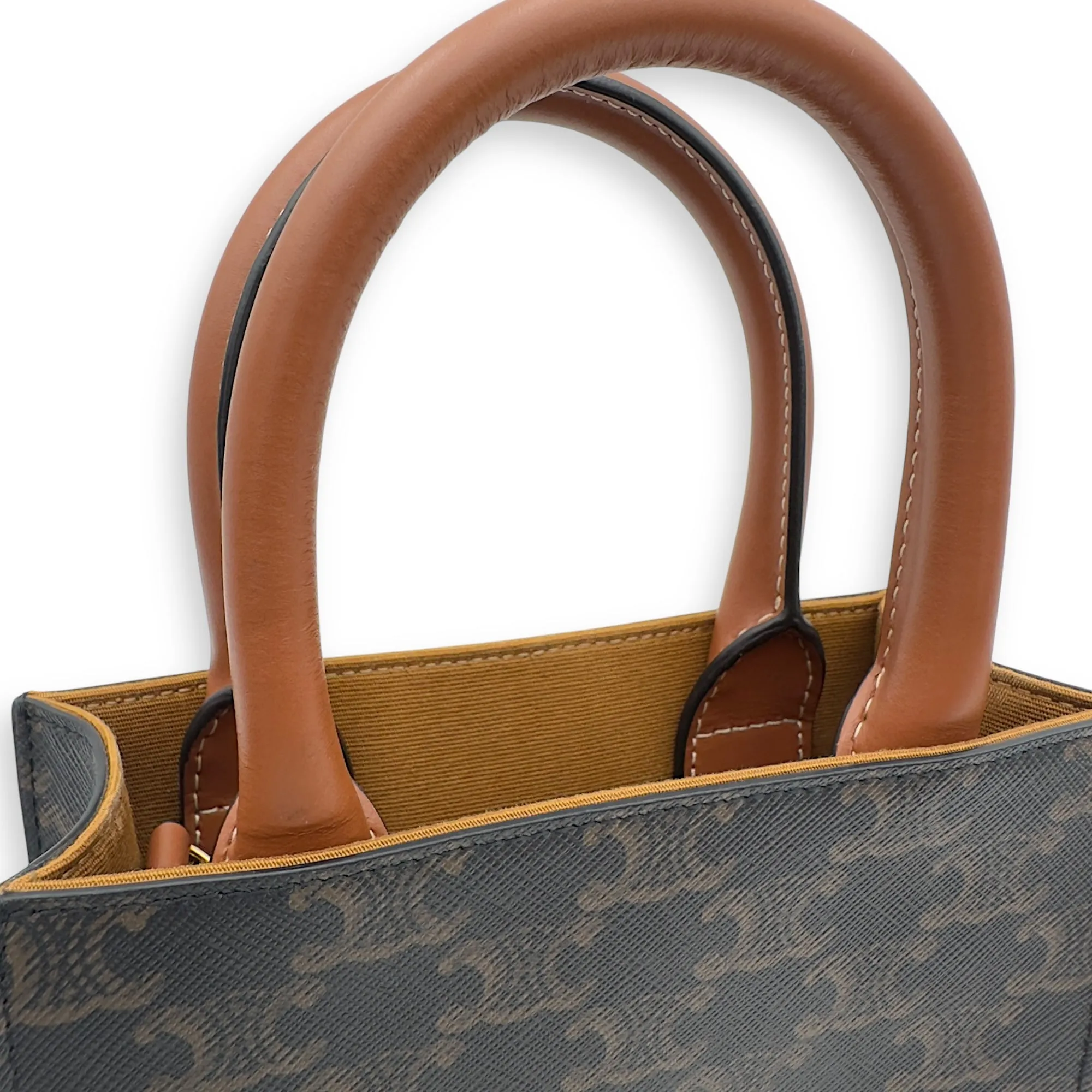 Cabas Triomphe Vertical Top Handle Bag Brown in Coated Canvas
