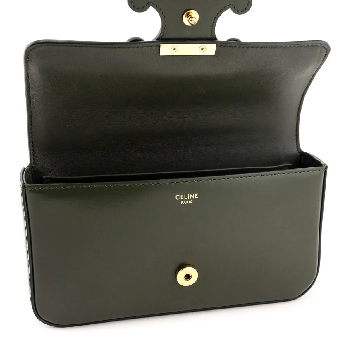 Celine Khaki Shiny Calfskin Cuir Triomphe Chain Shoulder Bag