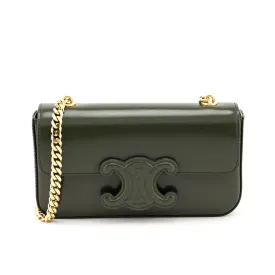 Celine Khaki Shiny Calfskin Cuir Triomphe Chain Shoulder Bag