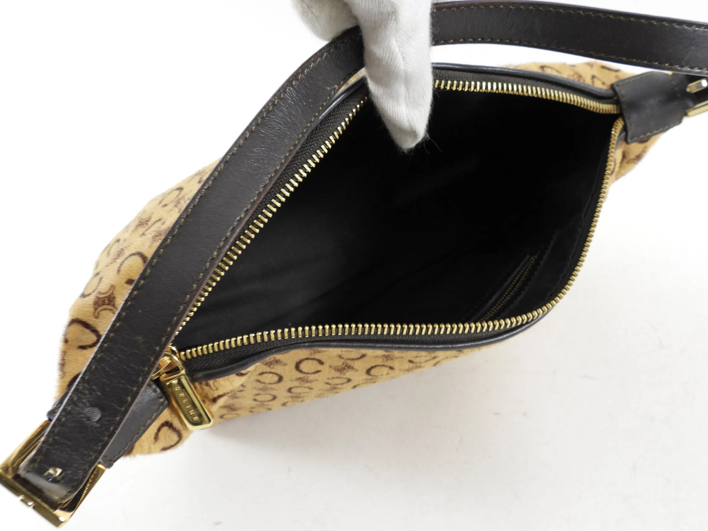 Celine Pony Hair Triomphe Logo Brown Baguette Bag