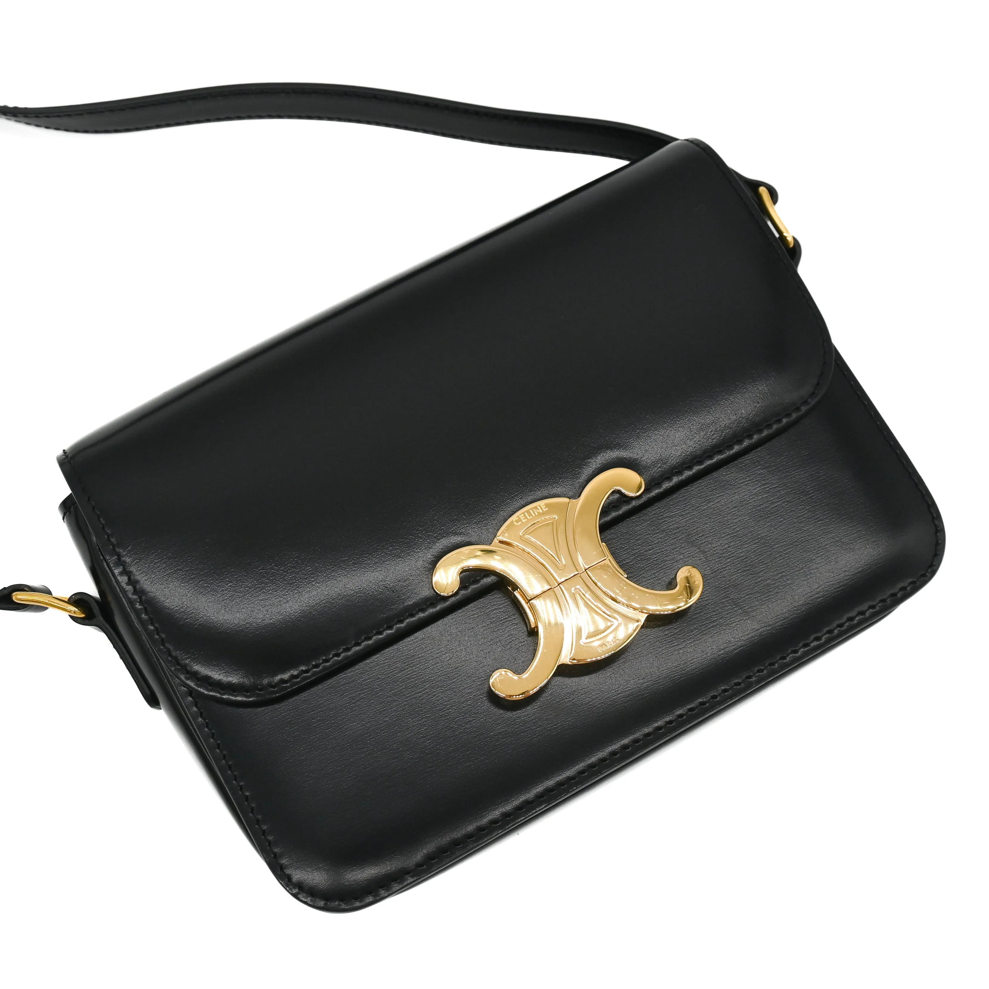 Celine Triomphe Bag in Shiny Black Calfskin