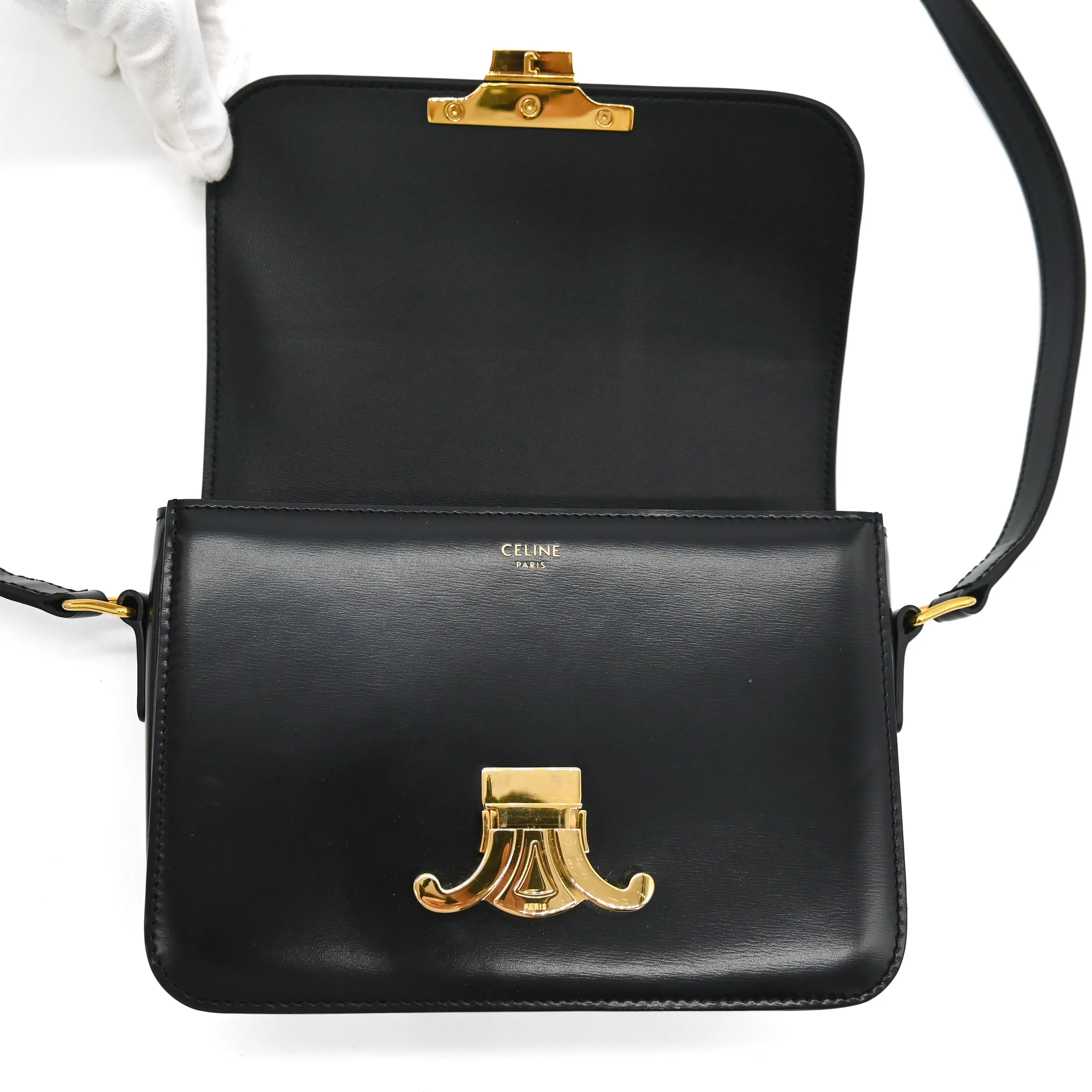 Celine Triomphe Bag in Shiny Black Calfskin