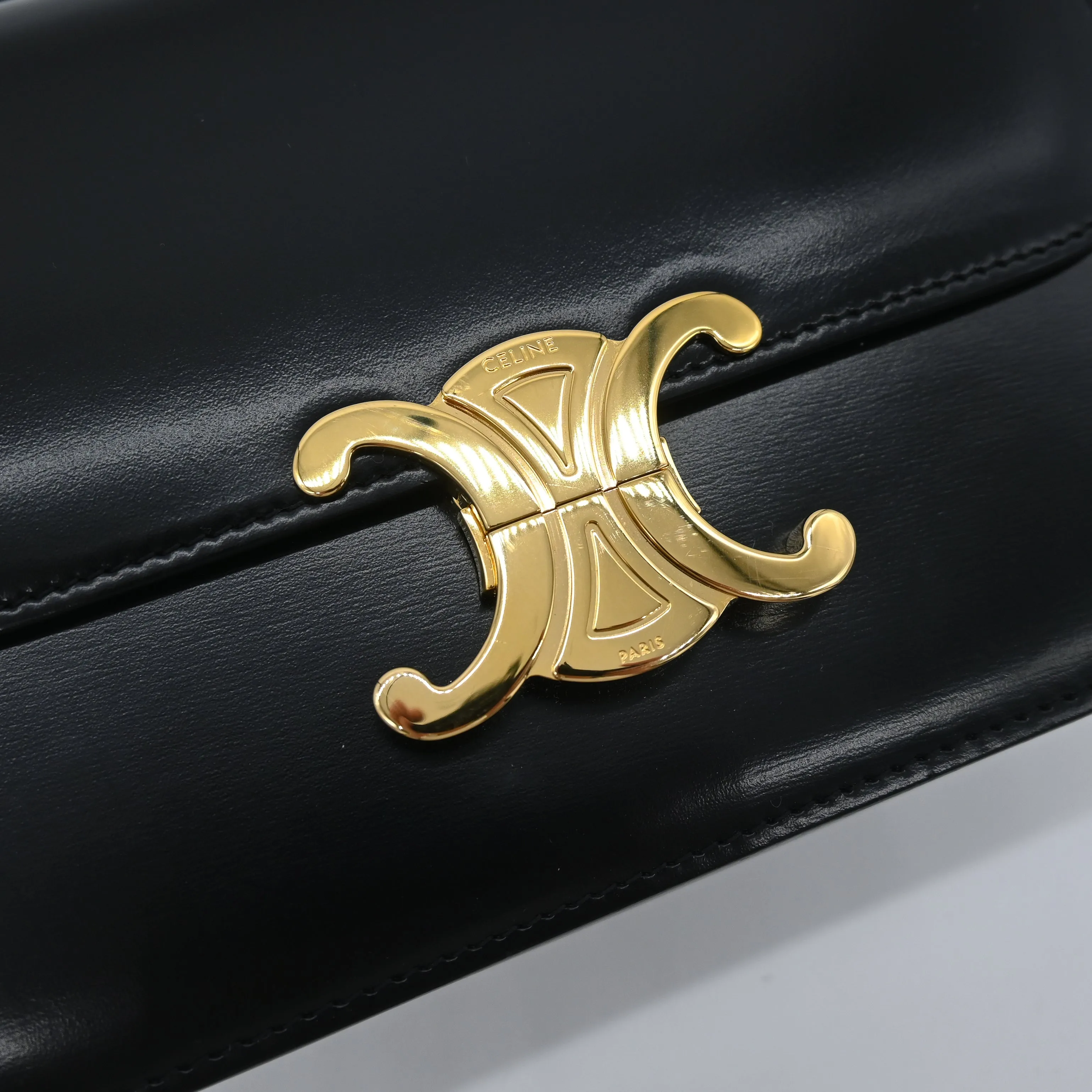 Celine Triomphe Bag in Shiny Black Calfskin