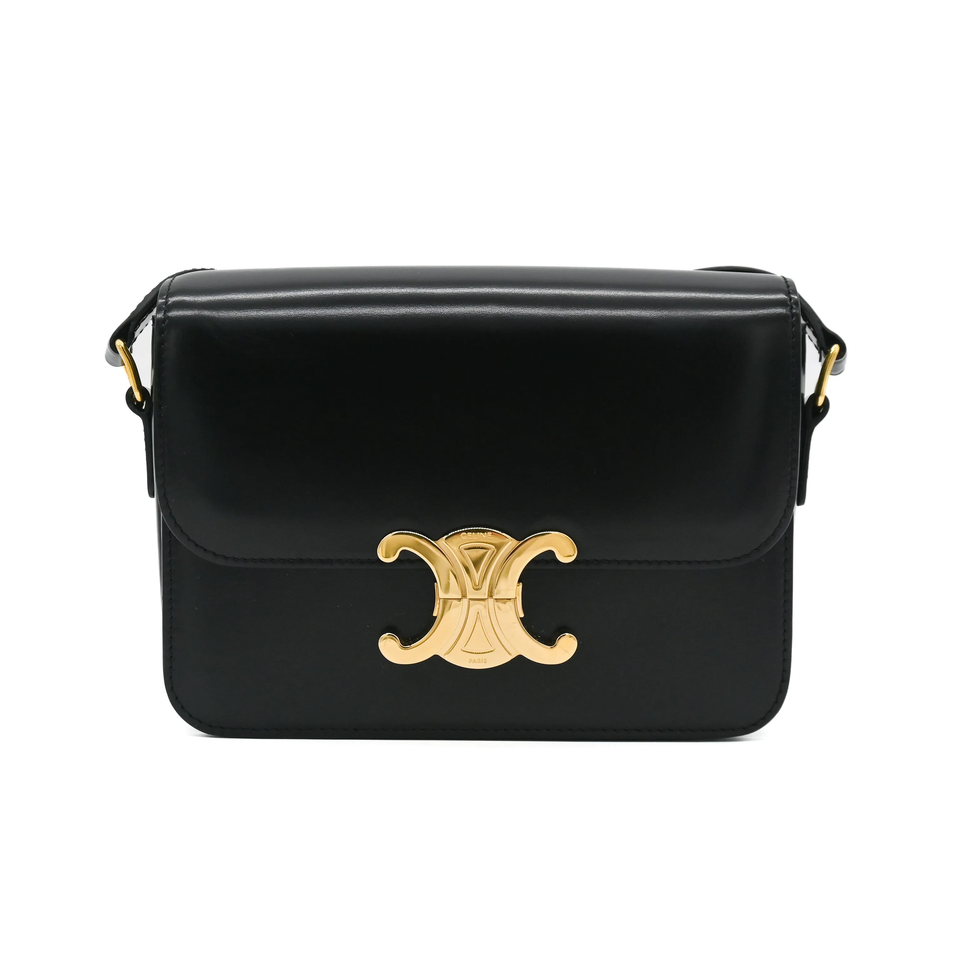 Celine Triomphe Bag in Shiny Black Calfskin