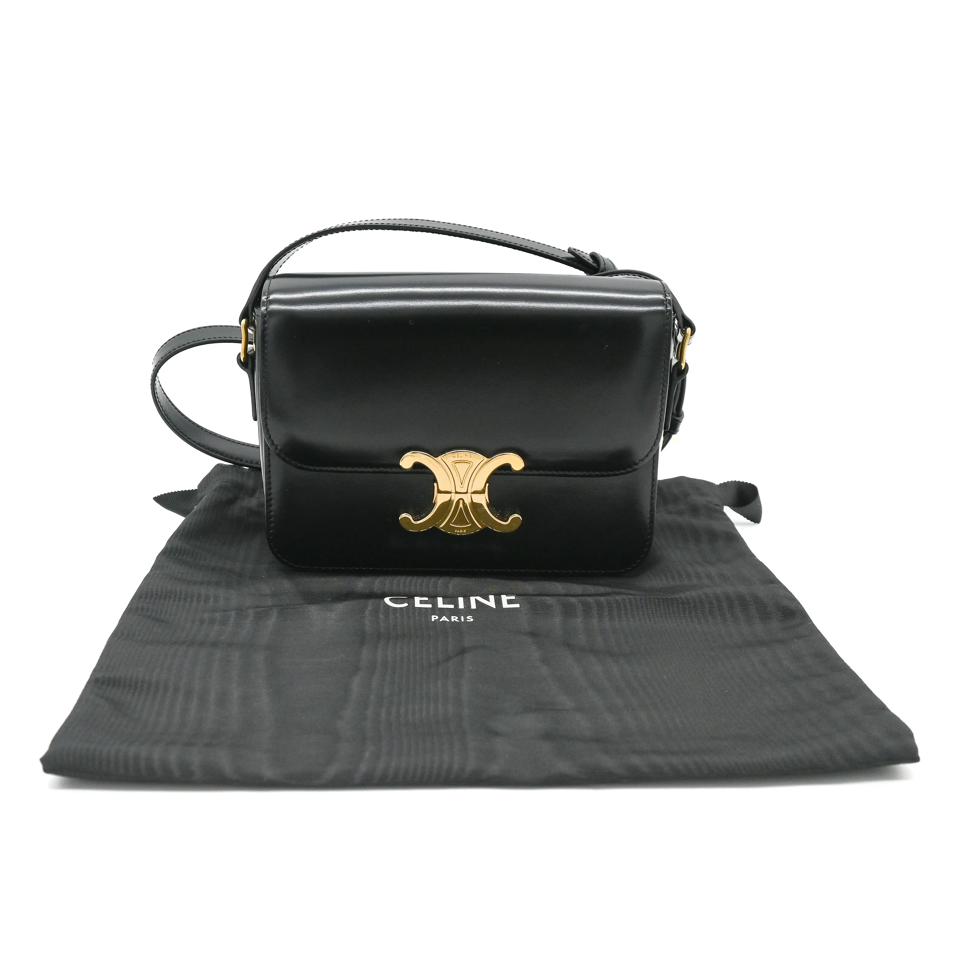 Celine Triomphe Bag in Shiny Black Calfskin