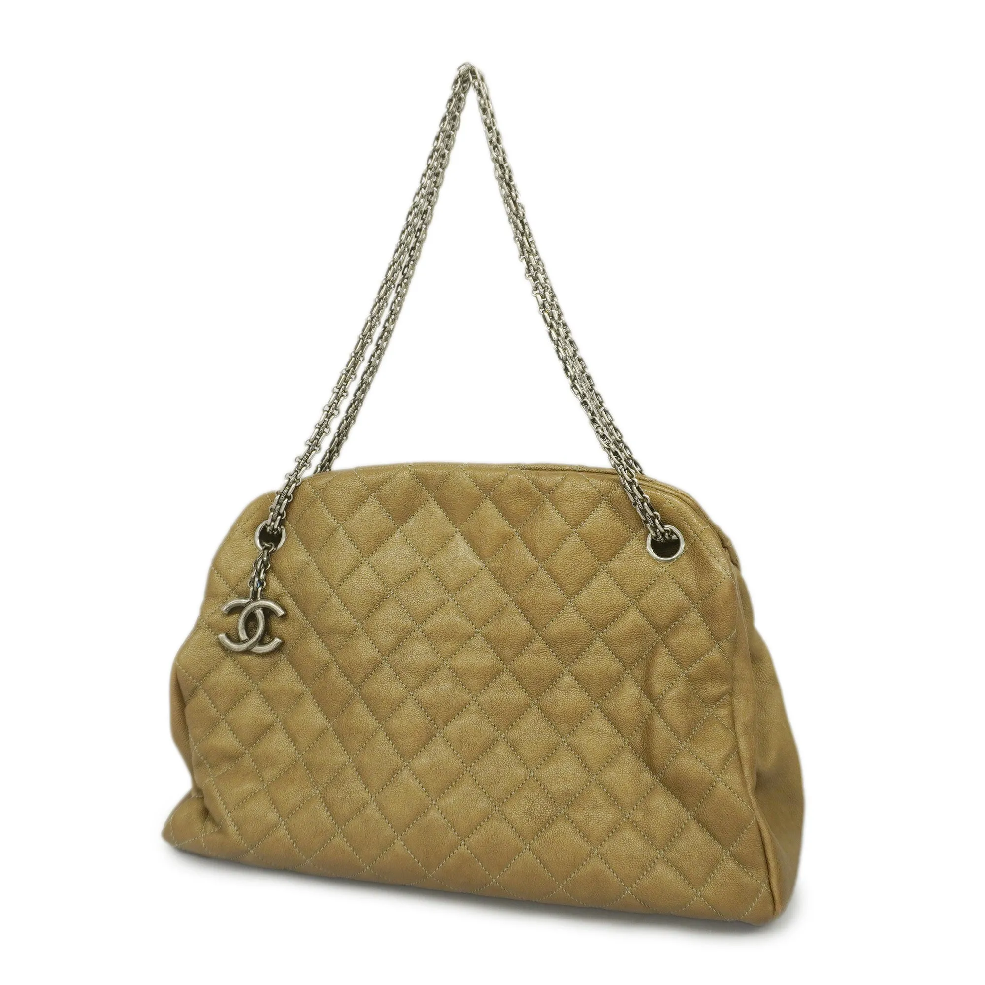 CHANEL  Matelasse Chain Shoulder Women's Leather Shoulder Bag Khaki