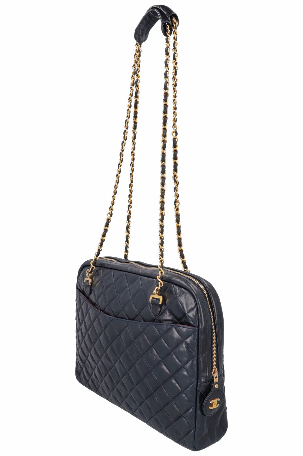 CHANEL Quilted Messenger Bag Blue