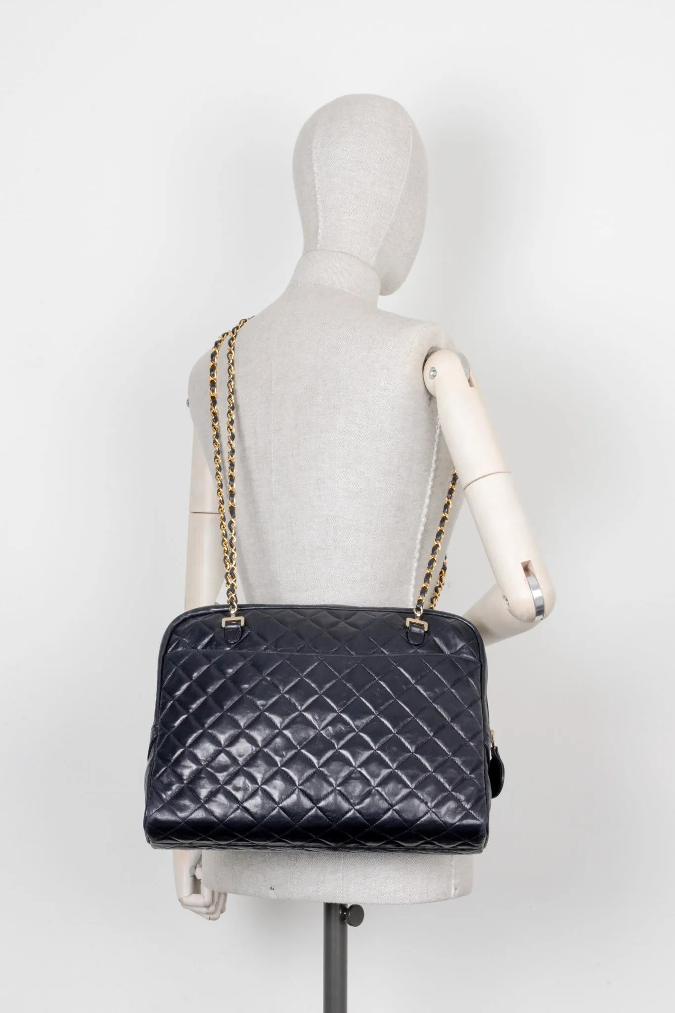CHANEL Quilted Messenger Bag Blue