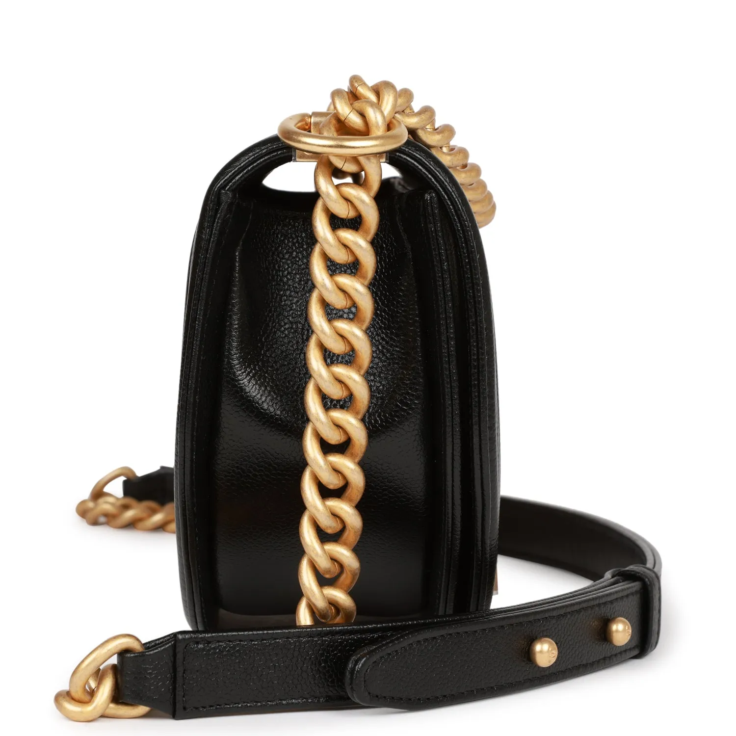 Chanel Small Boy Messenger Bag Black Caviar Antique Gold Hardware