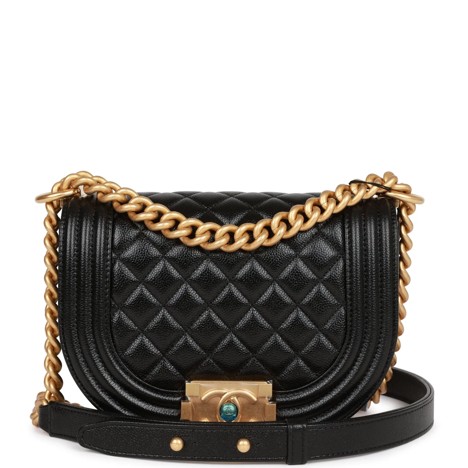 Chanel Small Boy Messenger Bag Black Caviar Antique Gold Hardware