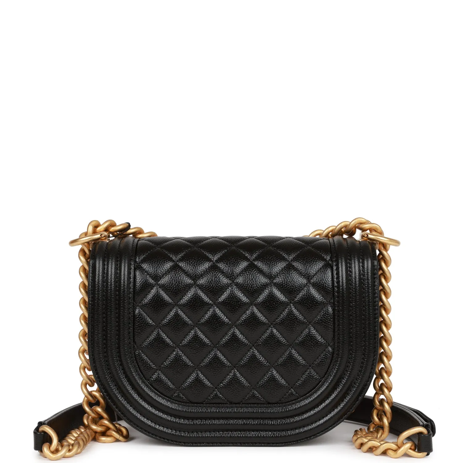 Chanel Small Boy Messenger Bag Black Caviar Antique Gold Hardware
