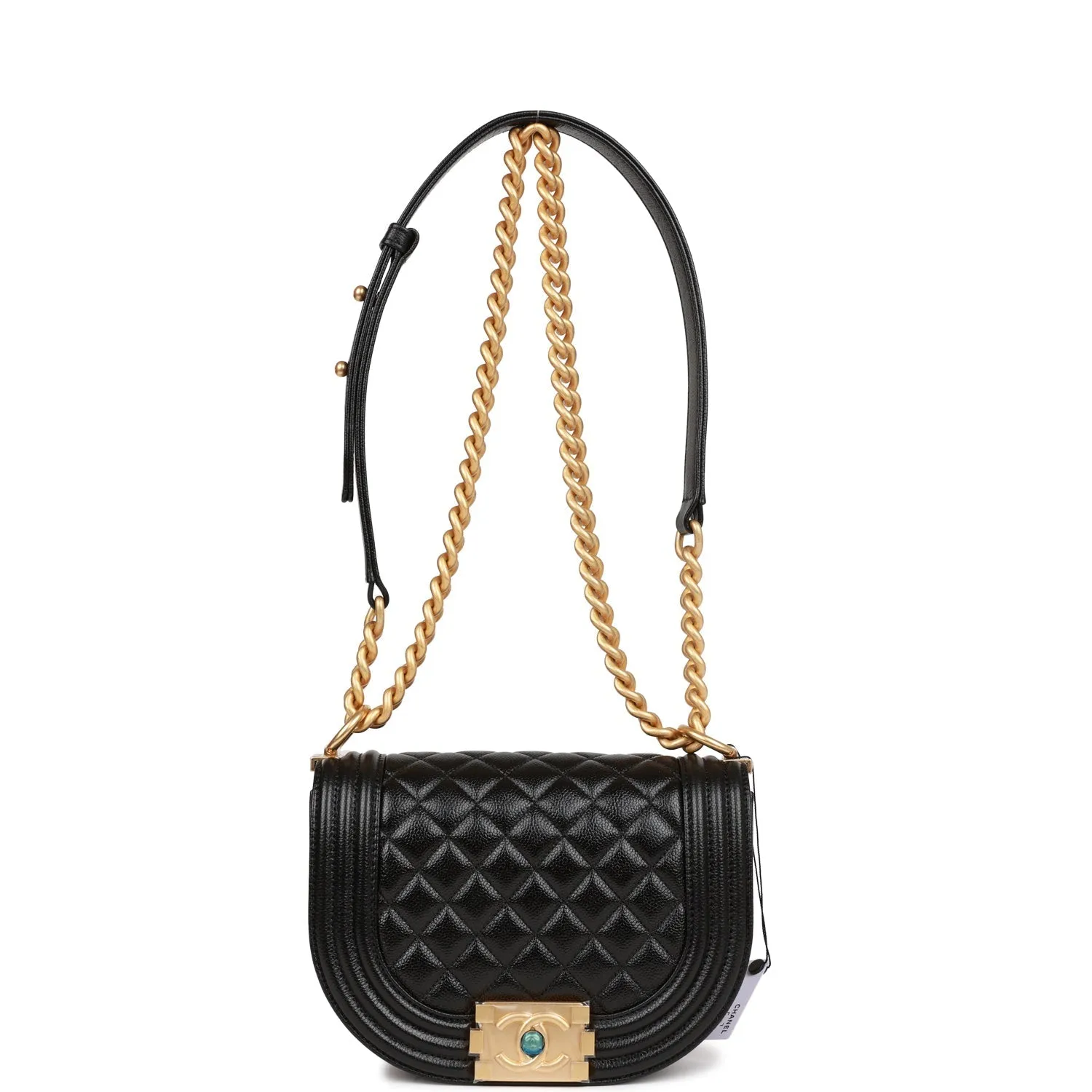 Chanel Small Boy Messenger Bag Black Caviar Antique Gold Hardware