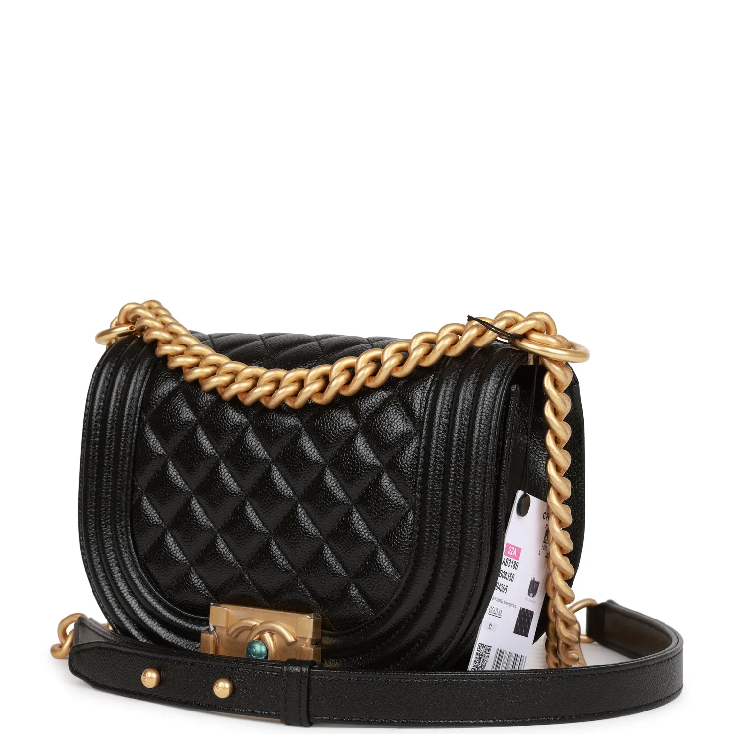 Chanel Small Boy Messenger Bag Black Caviar Antique Gold Hardware