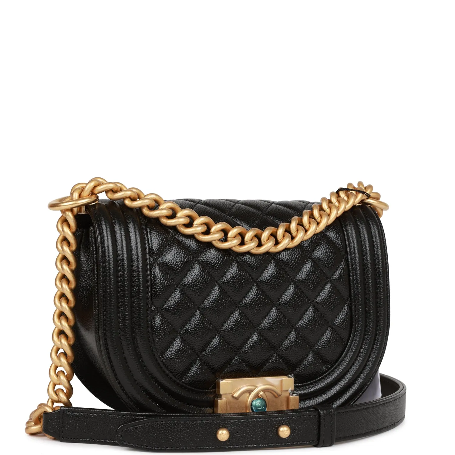 Chanel Small Boy Messenger Bag Black Caviar Antique Gold Hardware