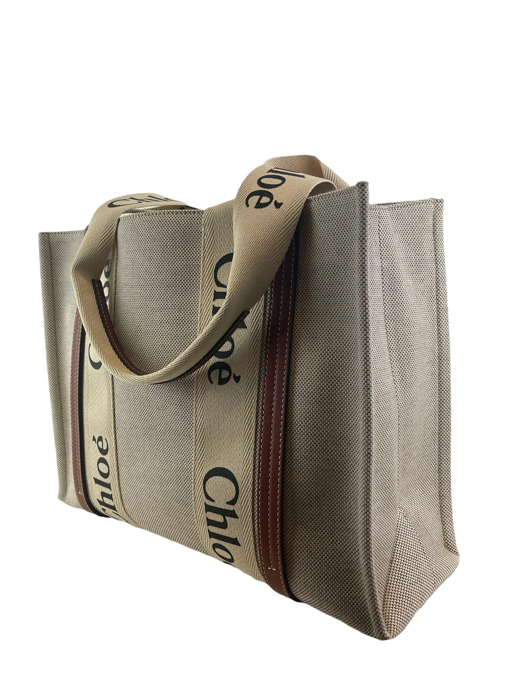 Chloe Cream Canvas "Woody" Medium Tote