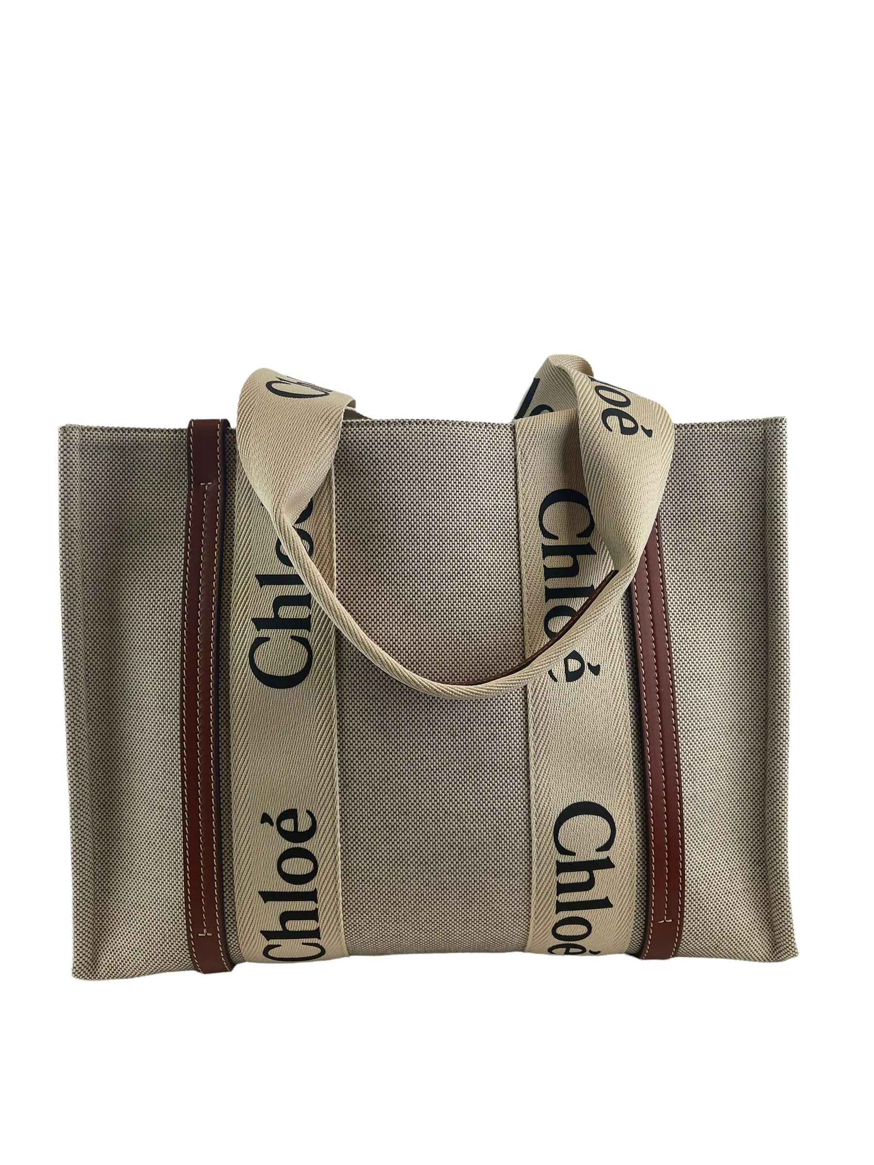 Chloe Cream Canvas "Woody" Medium Tote
