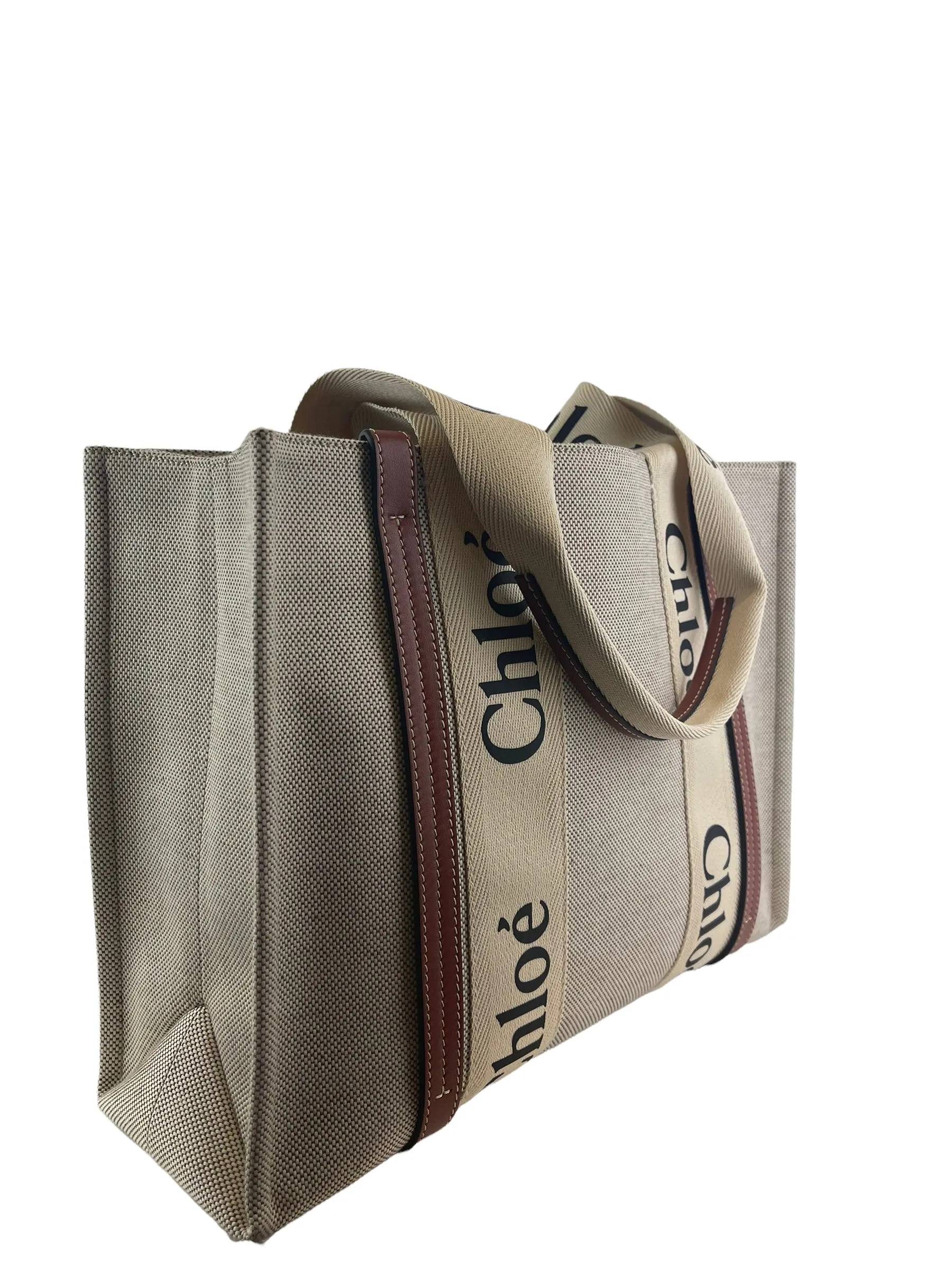 Chloe Cream Canvas "Woody" Medium Tote