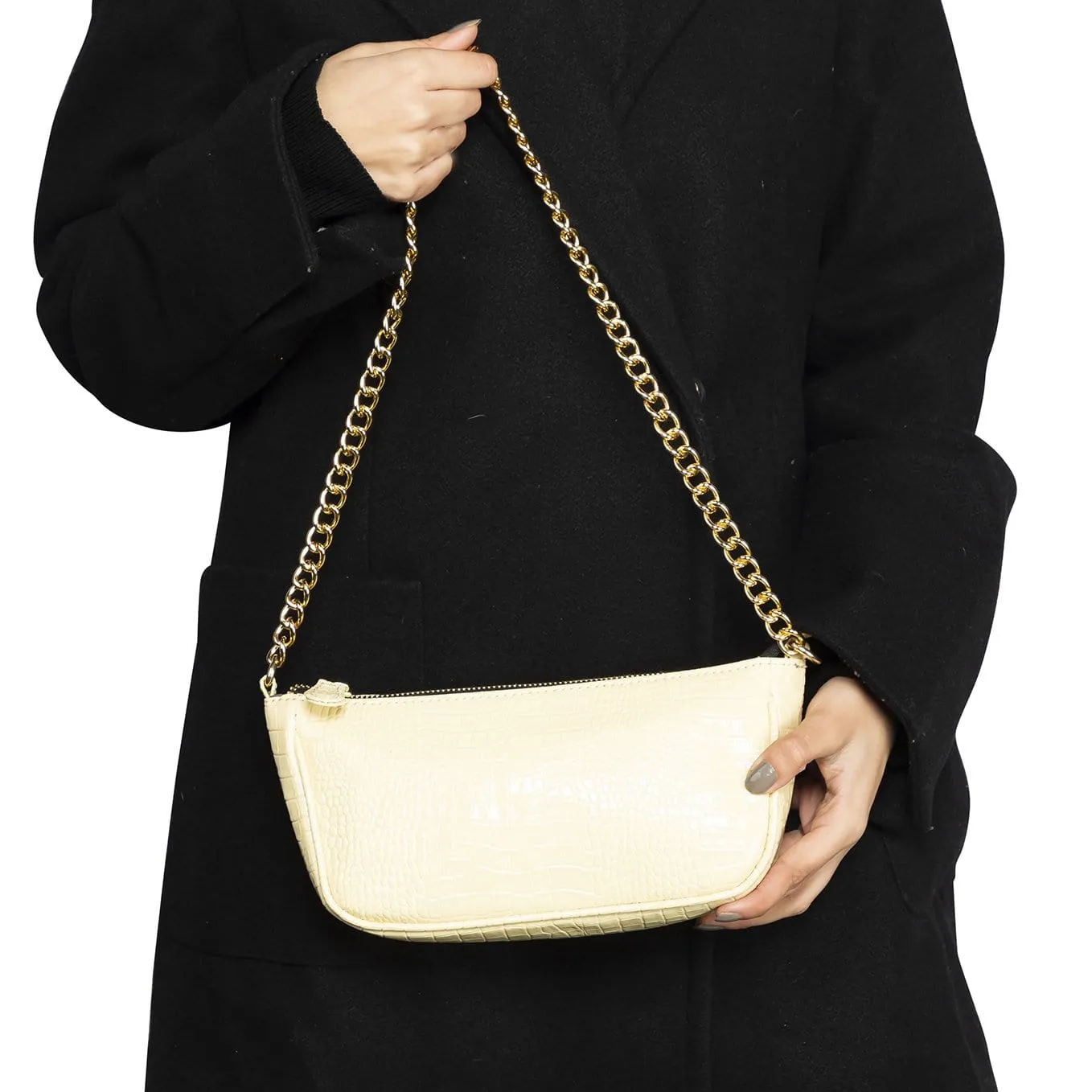 Croc Embossed Baguette Bag