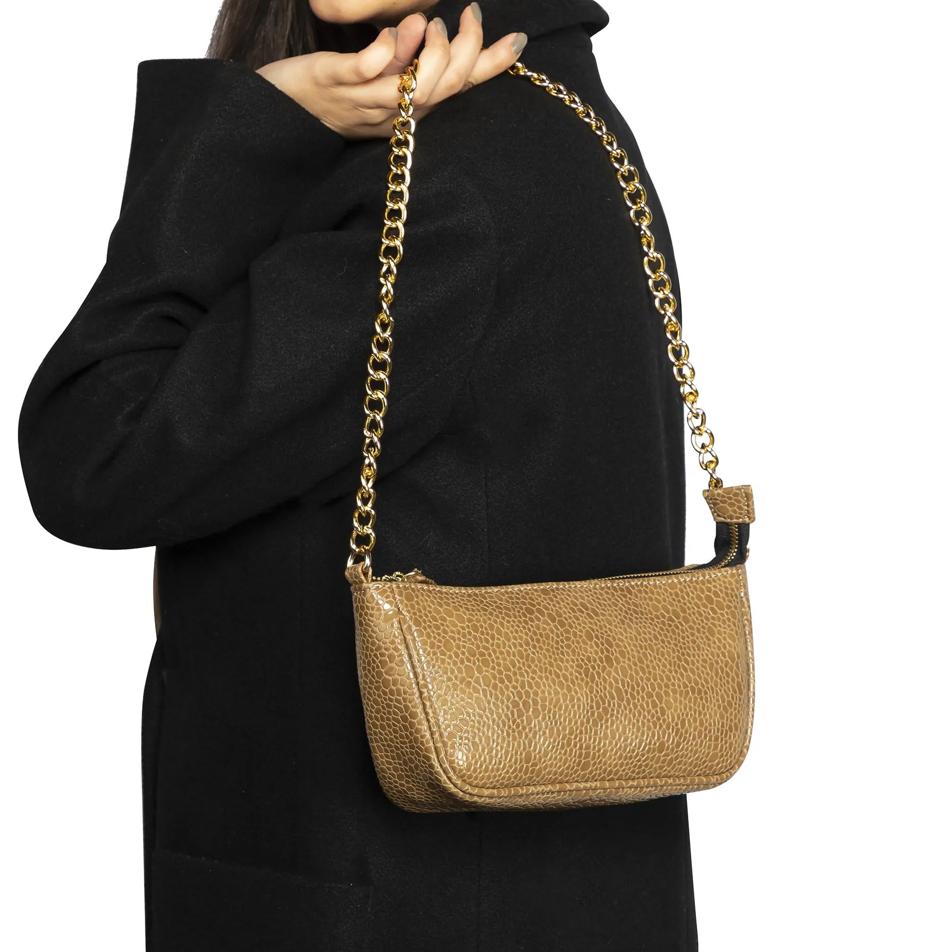 Croc Embossed Baguette Bag