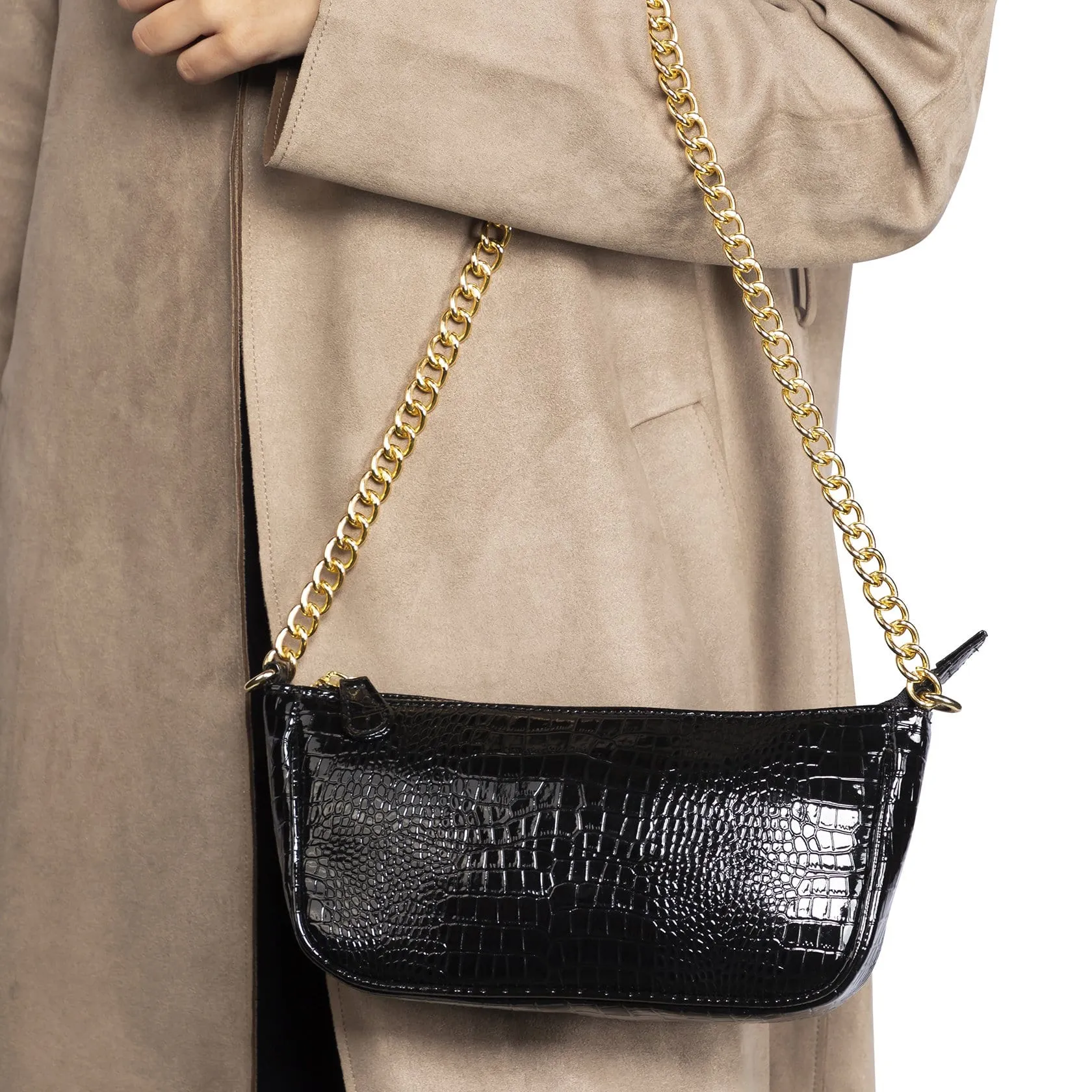 Croc Embossed Baguette Bag