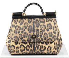 Dolce & Gabbana Brown Leopard Print Coated Canvas And Leather Medium Sicily Top Handle bag
