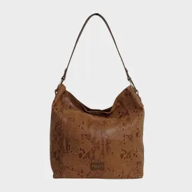 'Esme' Tan Python Snake Real Leather Slouchy Hobo Bag