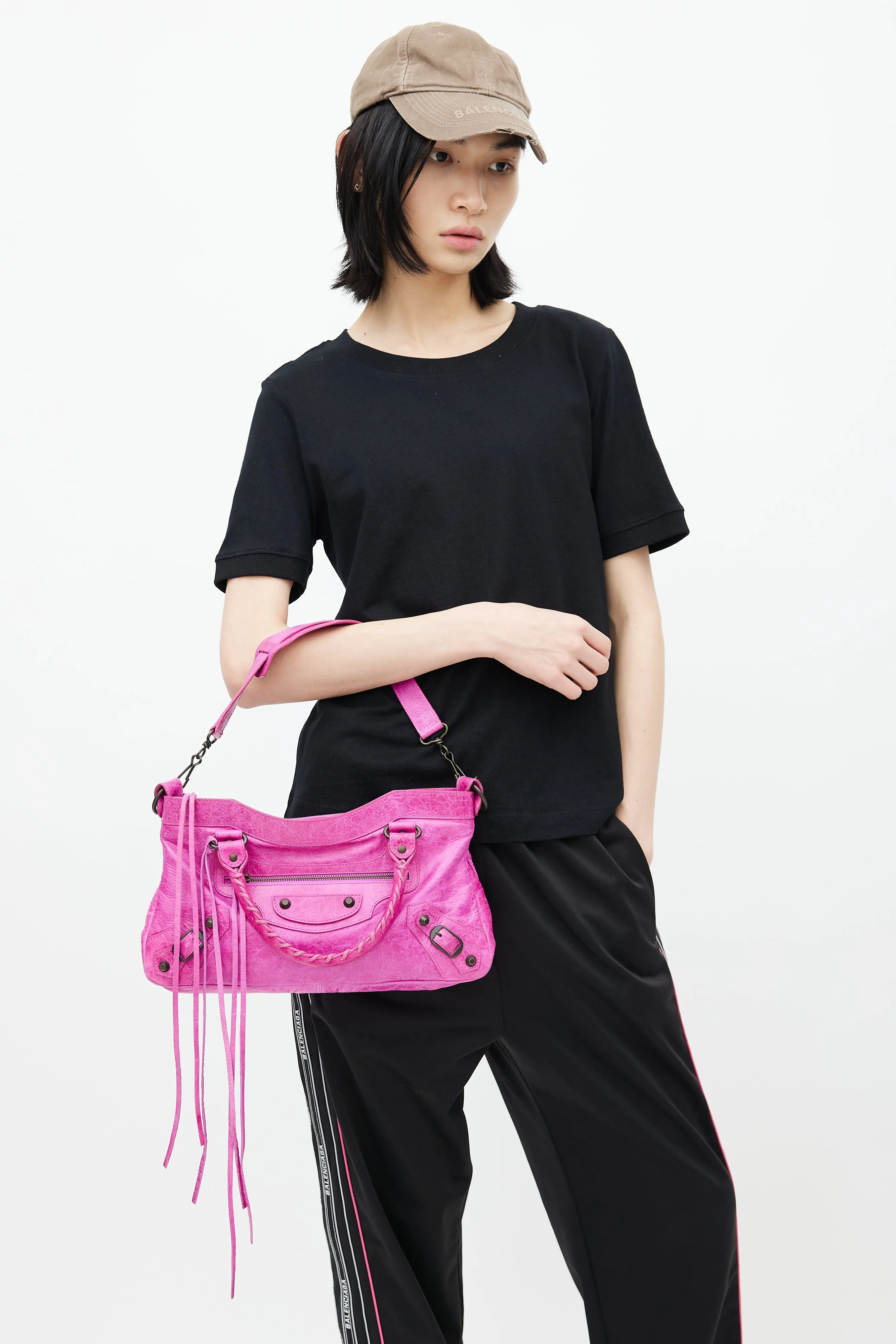 Fuchsia Leather Small City Shoulder Bag