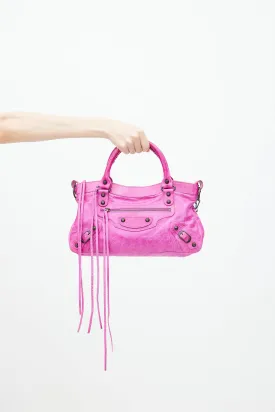 Fuchsia Leather Small City Shoulder Bag