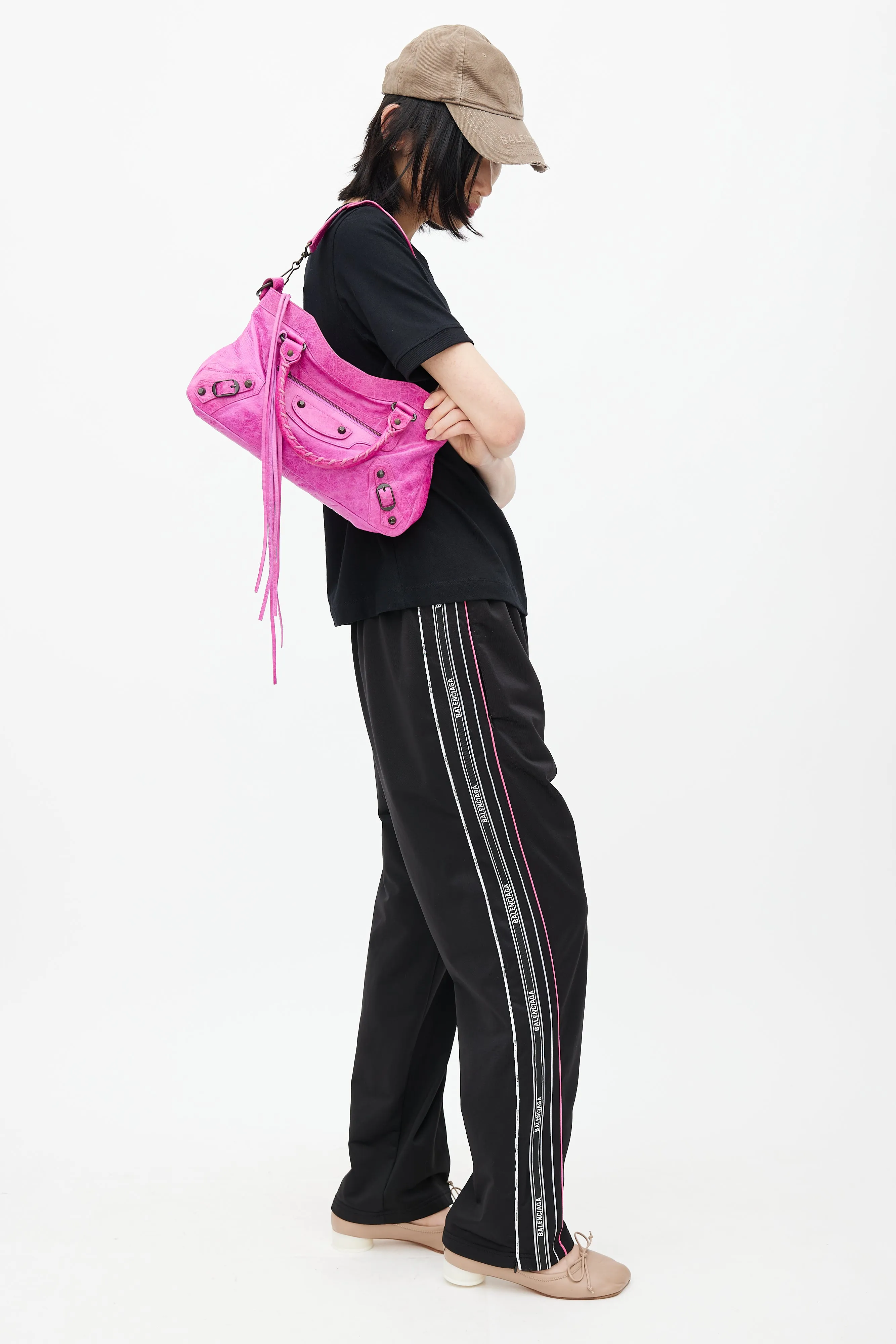Fuchsia Leather Small City Shoulder Bag