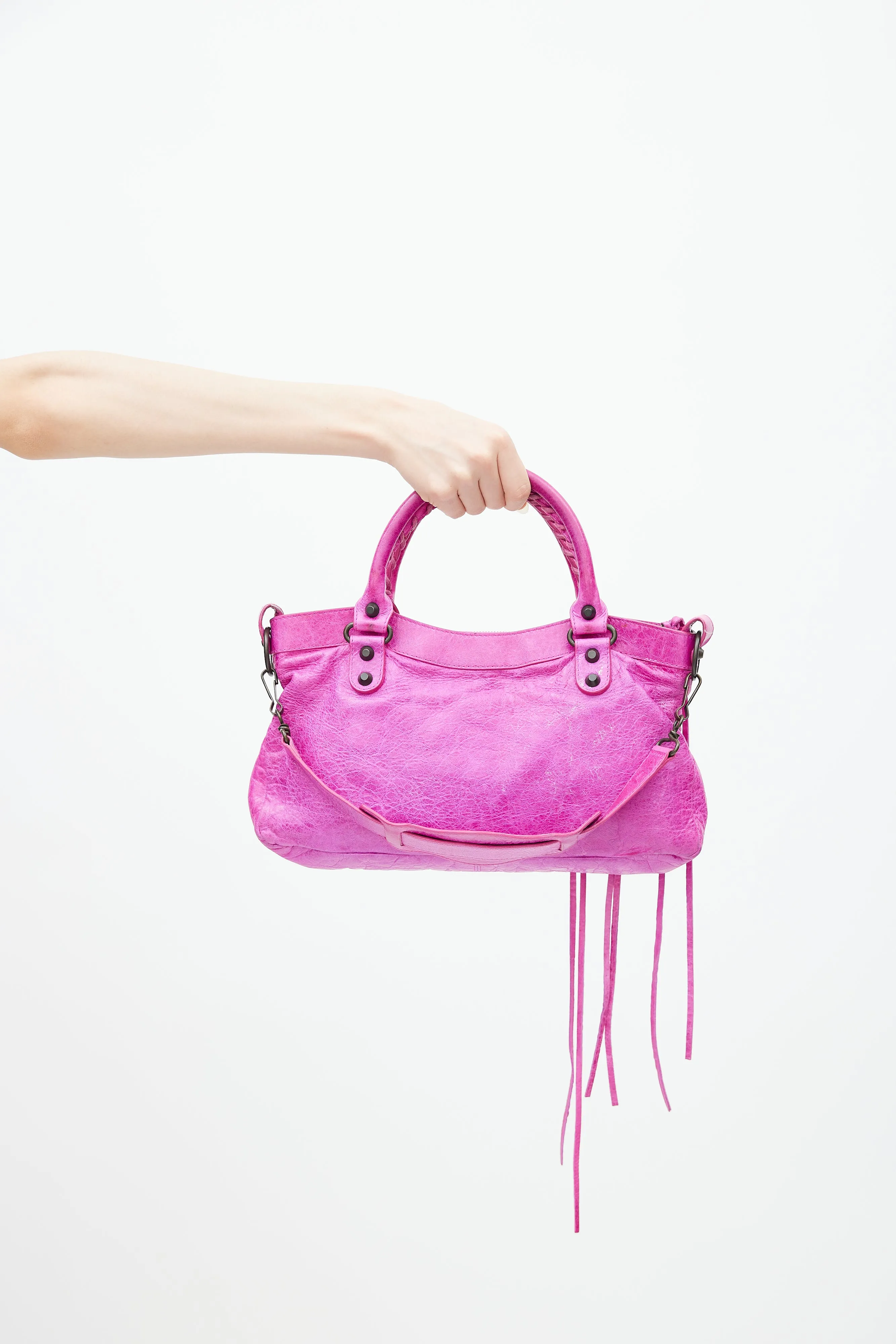 Fuchsia Leather Small City Shoulder Bag