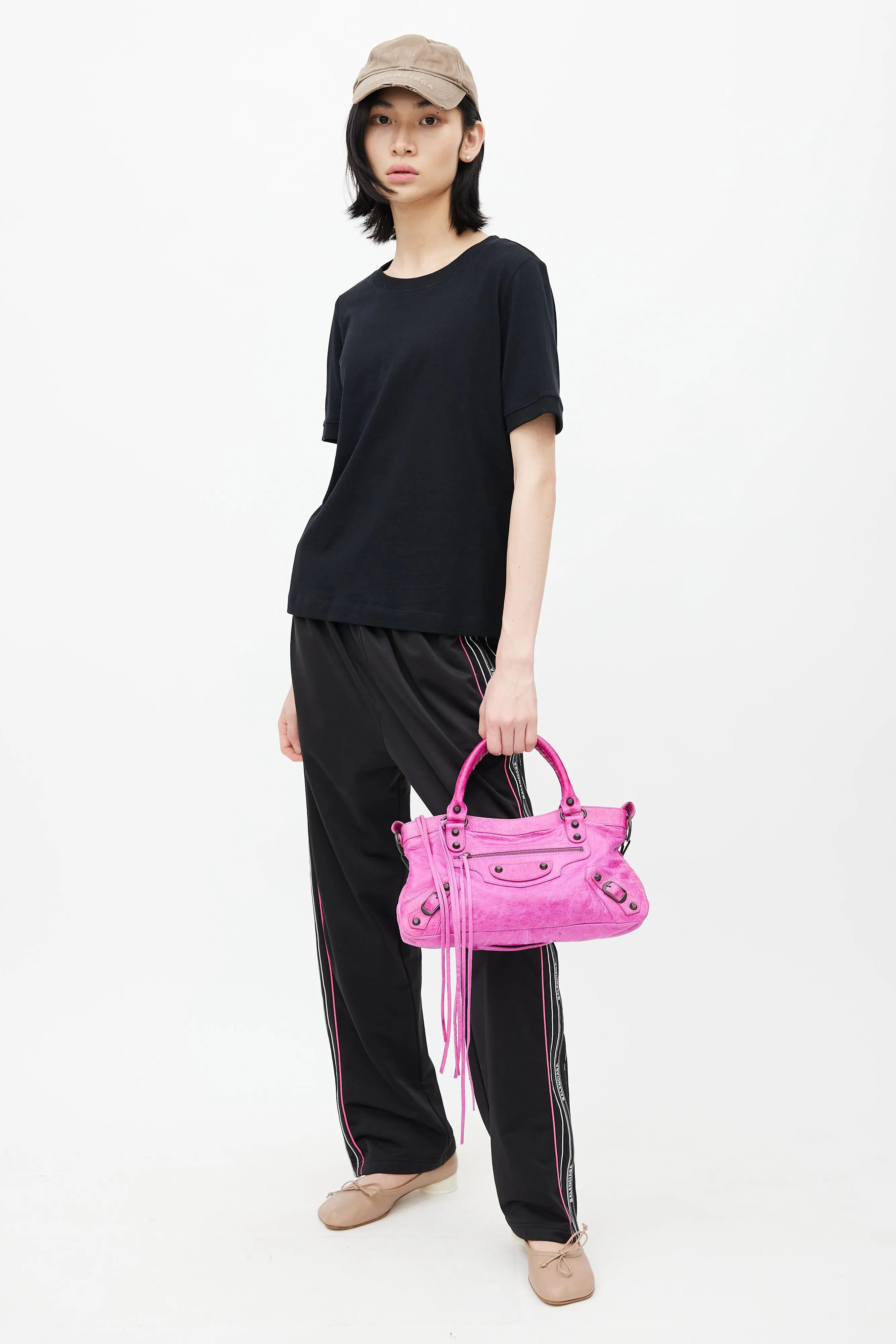 Fuchsia Leather Small City Shoulder Bag