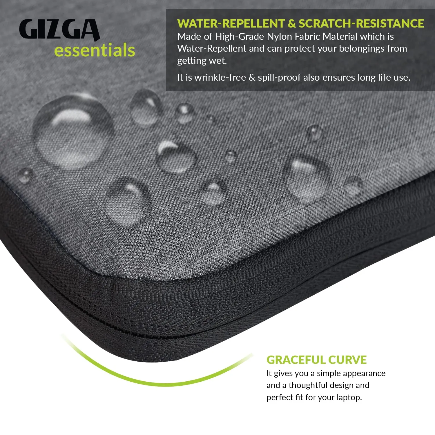 Gizga Essentials Laptop Bag Sleeve Case Cover Pouch with Handle for 15.6 inches Laptop, Padded Laptop Compartment, Premium Zipper Closure Water Repellent Nylon Fabric, Grey
