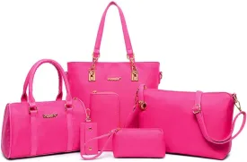 Nylon 6 PCS Women Shoulder Bag Top-Handle Handbag Tote Purse Wallet Key Case Set